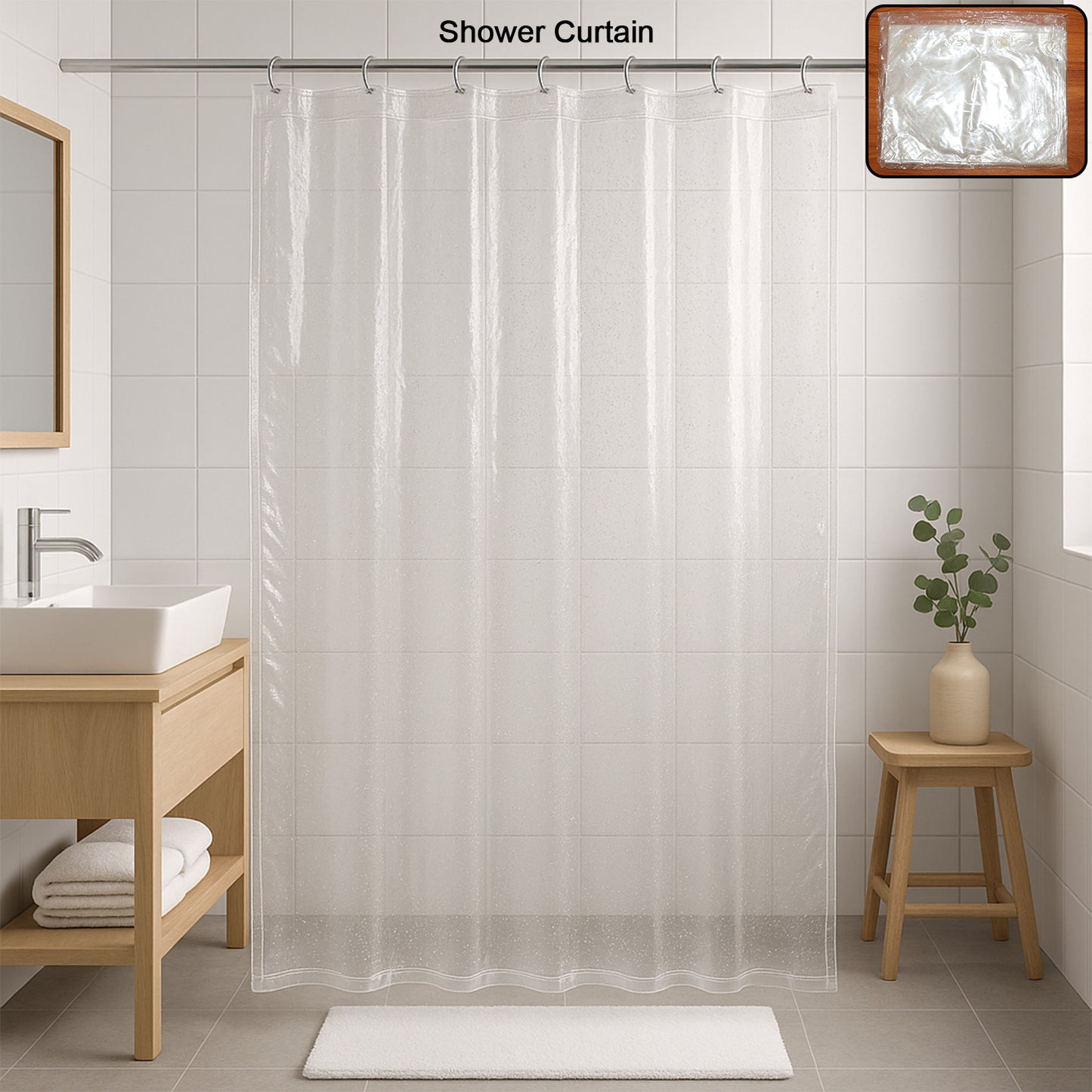 Clear Waterproof PVC Shower Curtain 75x52 Inch with Reinforced Eyelets - Happy Price - Image 2