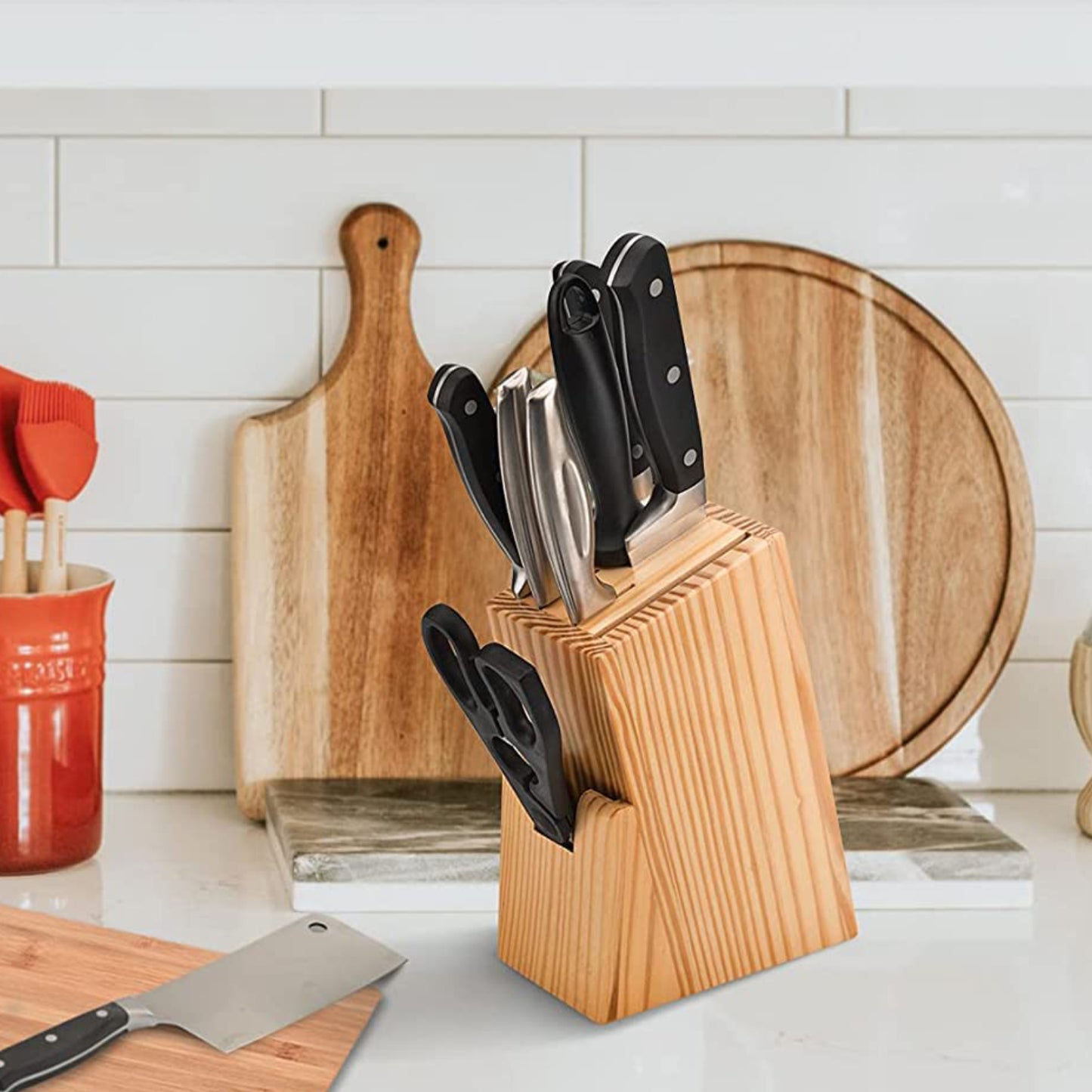 5-Piece Black Kitchen Knife Set with Wooden Block & Scissors - Happy Price - Image 6
