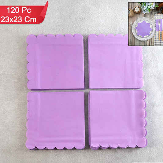 Lilac Scalloped Paper Napkins - 120 Pcs Party Tableware (23 x 23 Cm) - Happy Price - Image 1