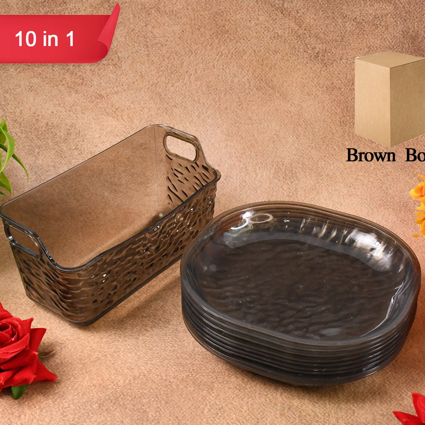 Plastic Household Plates Dinner Plates Dish Tray Skewer Bone Plate Set (10 Pcs Set) - Happy Price - Image 1