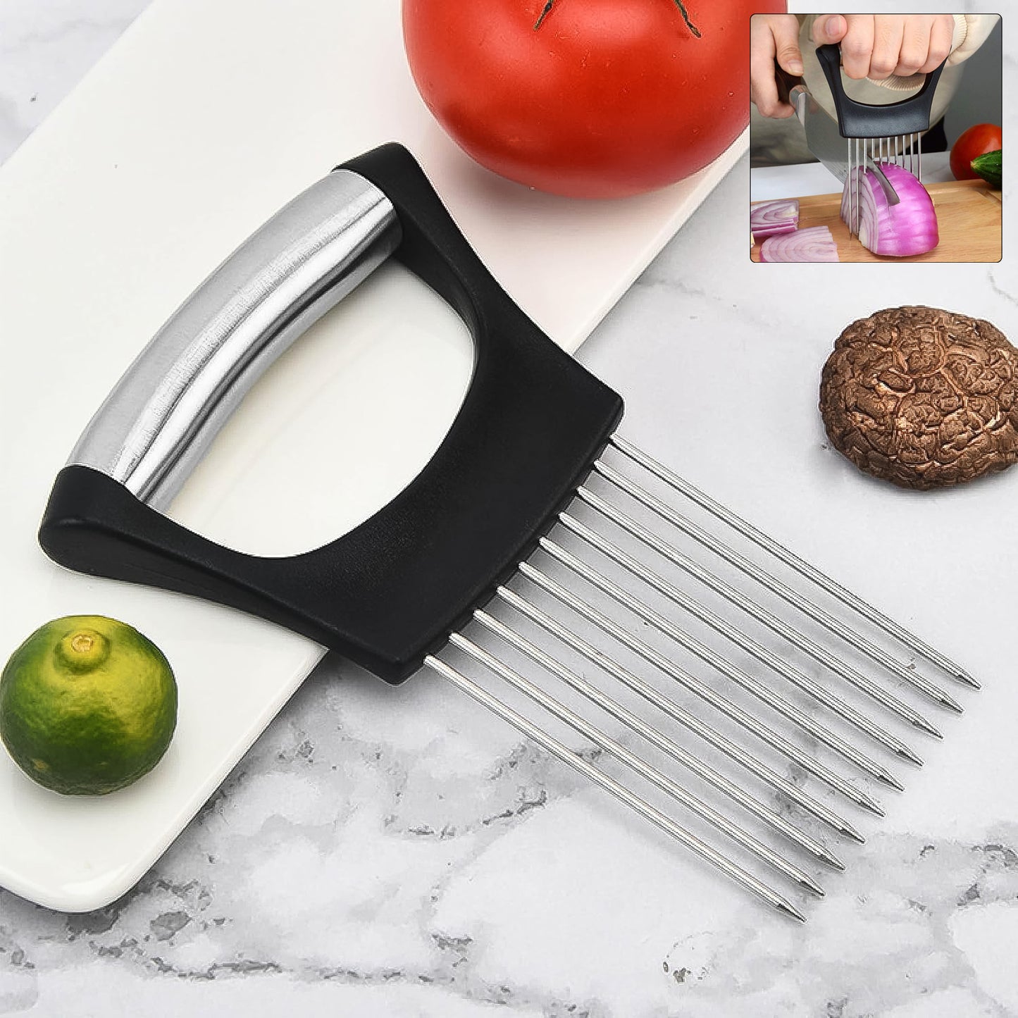 Stainless Steel Vegetable Slicer Holder - Onion Cutter with Grip Handle (1 Pc) - Happy Price - Image 7