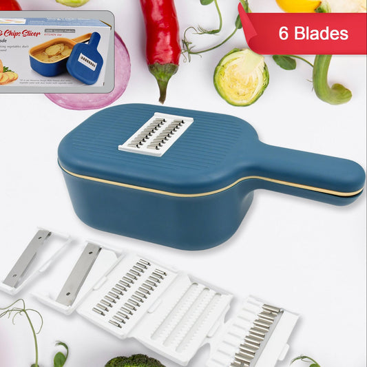 Vegetable Slicer Cutter - 6 Blades Kitchen Accessories Tools  Appliances With Container  Handle (1 Set) - Happy Price - Image 1