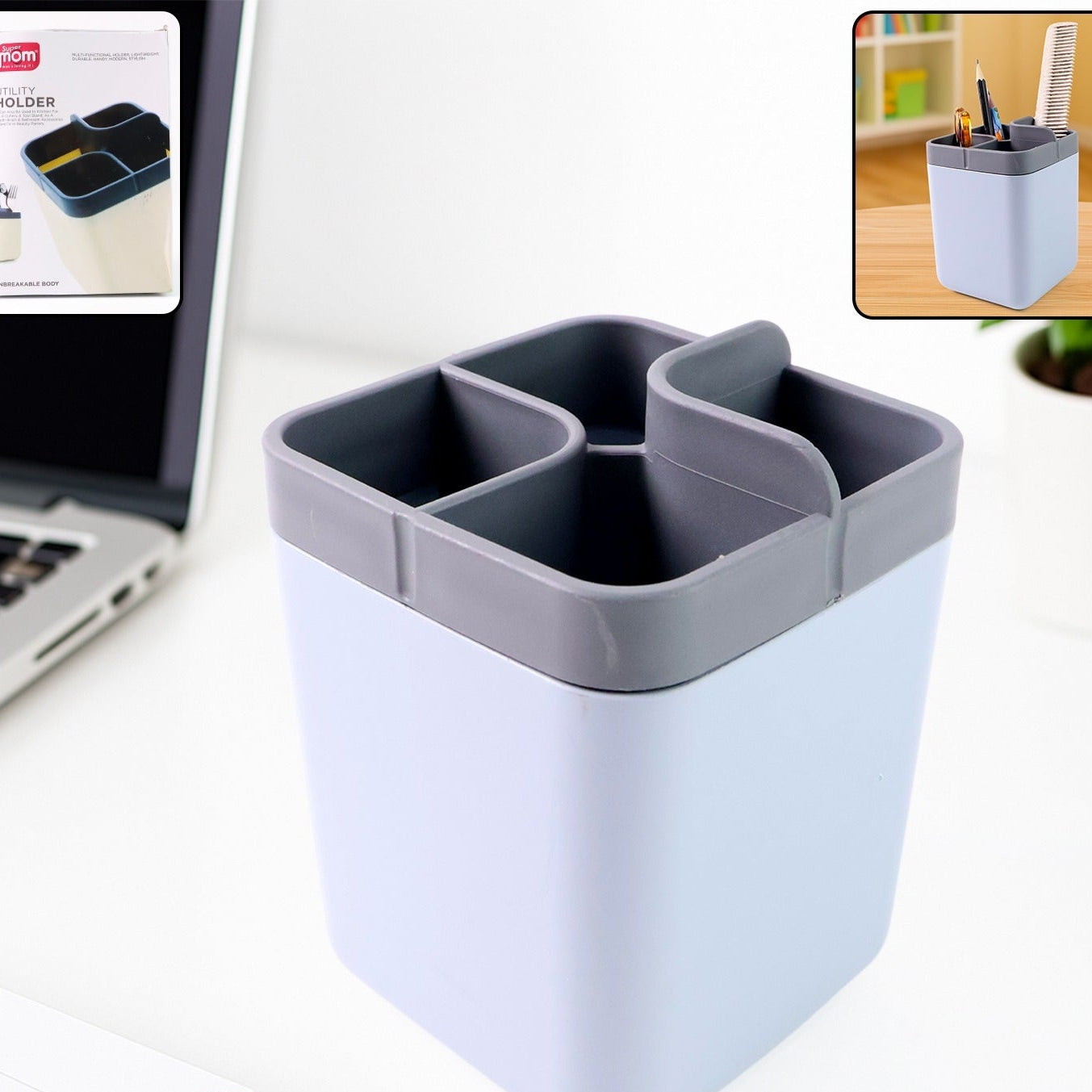 4 Section Desk Organizer Holder - Plastic Utility Container for Office & Home (1 Pc) - Happy Price - Image 1