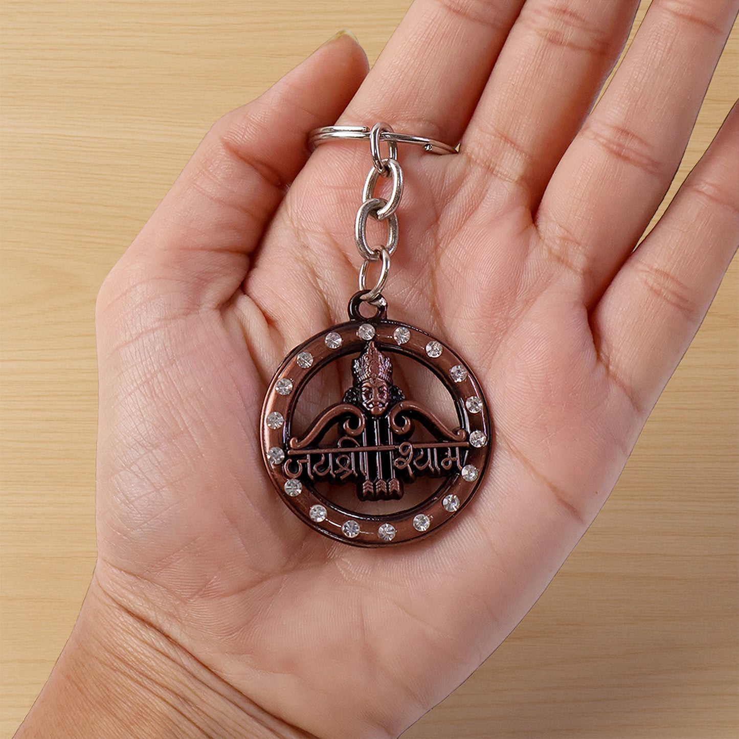 Decorative Jai Shree Shyam Metal Keychain with Crystals (1 Pc) - Happy Price - Image 4