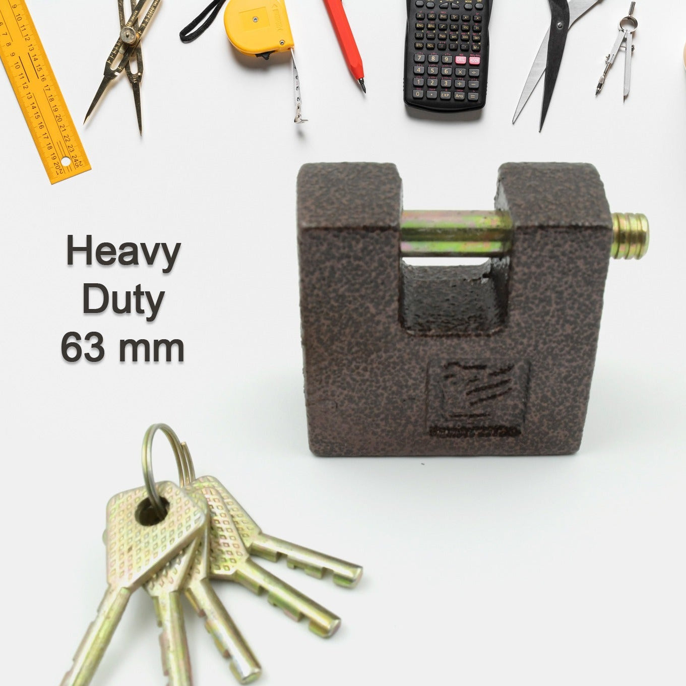 63mm Heavy Duty Iron Padlock with Brass Core, 5 Keys - Rustproof & Anti-theft Security Lock - Happy Price - Image 1