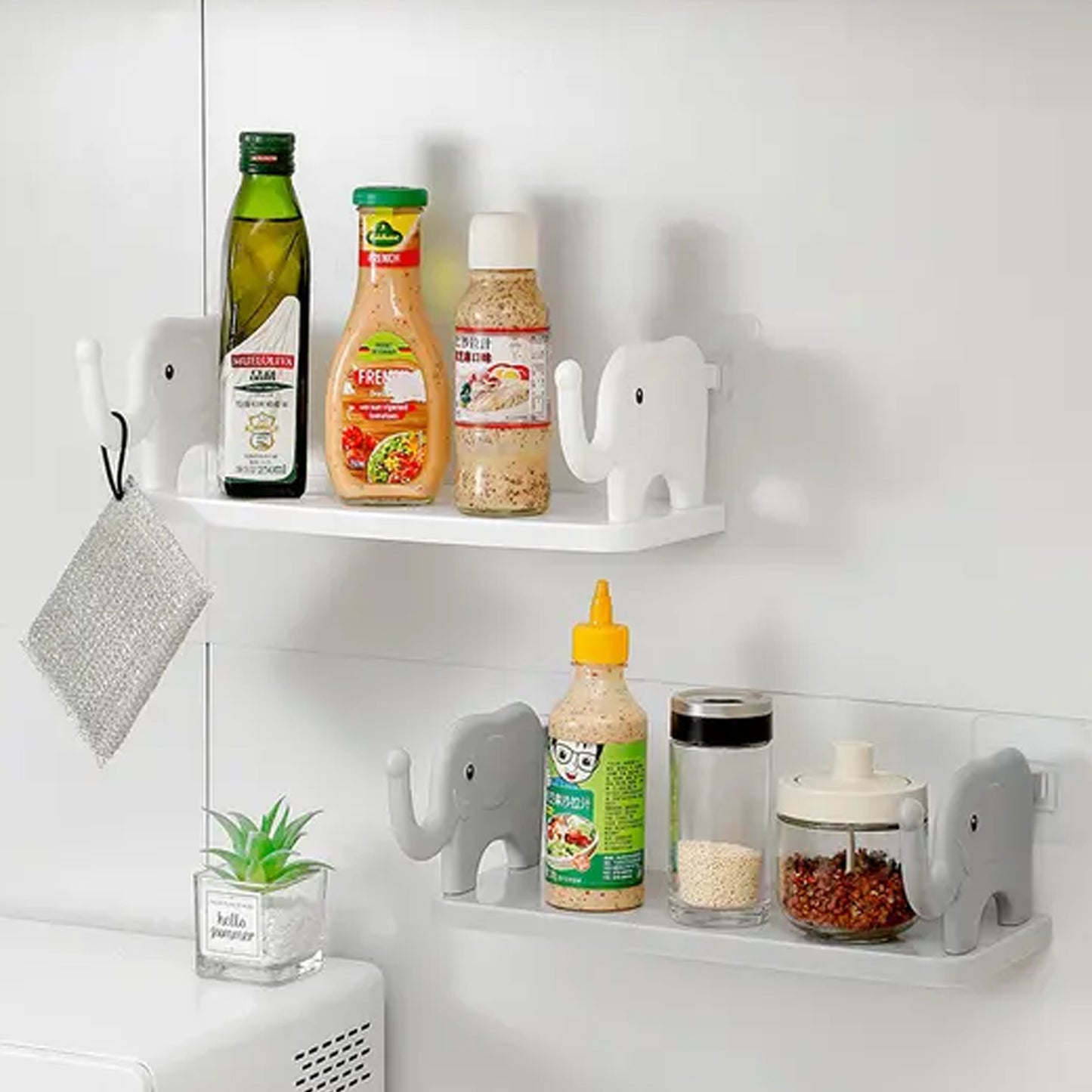 Multifunctional  Elephant Shaped Storage Shelf No Punching Wall Mounted Mini Storage Rack Creative Cute Elephant Shelf Organizer For Kitchen Bathroom Bedroom Study - Happy Price - Image 6
