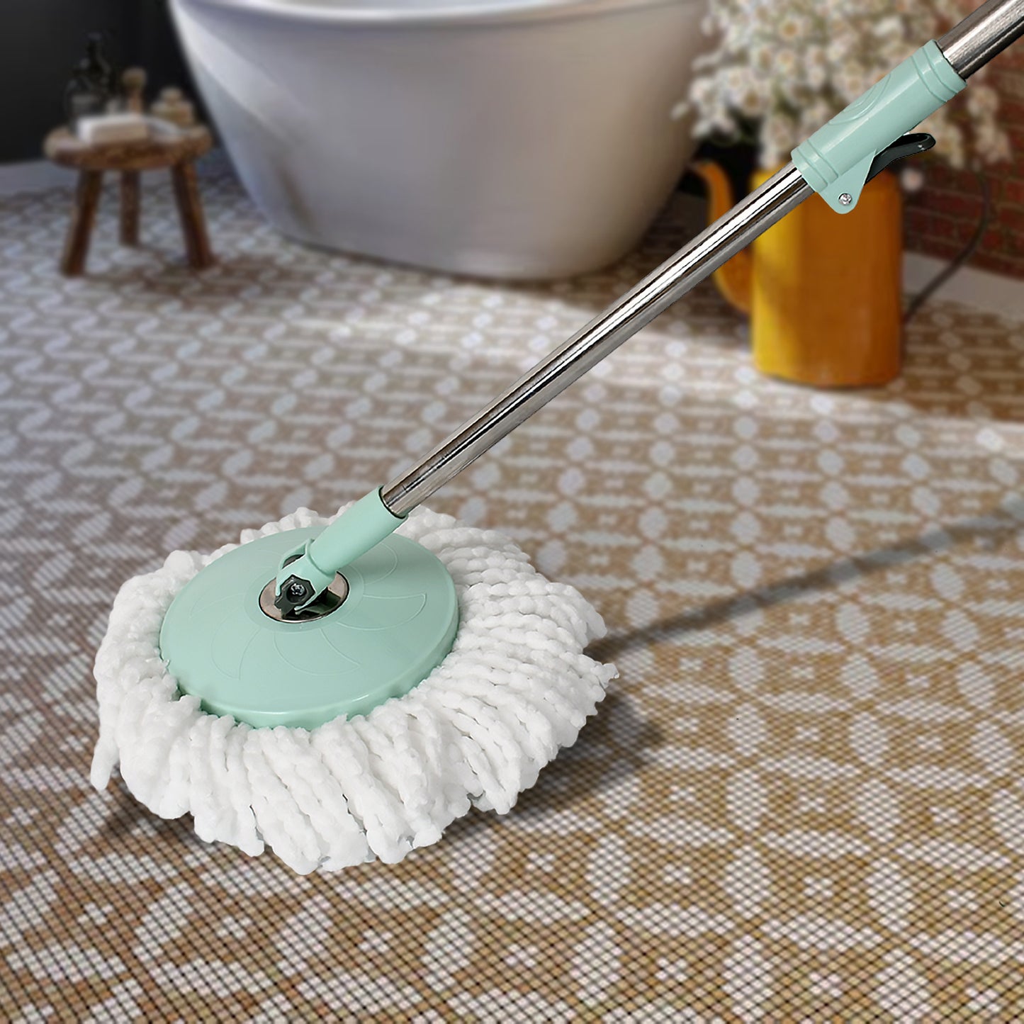 Ganesh Quick Spin Mop Steel Spin Bucket Floor Cleaning Easy Wheels  Big Bucket Floor Cleaning Mop With Bucket 2 Micro Fiber Head  Refill - Happy Price - Image 6