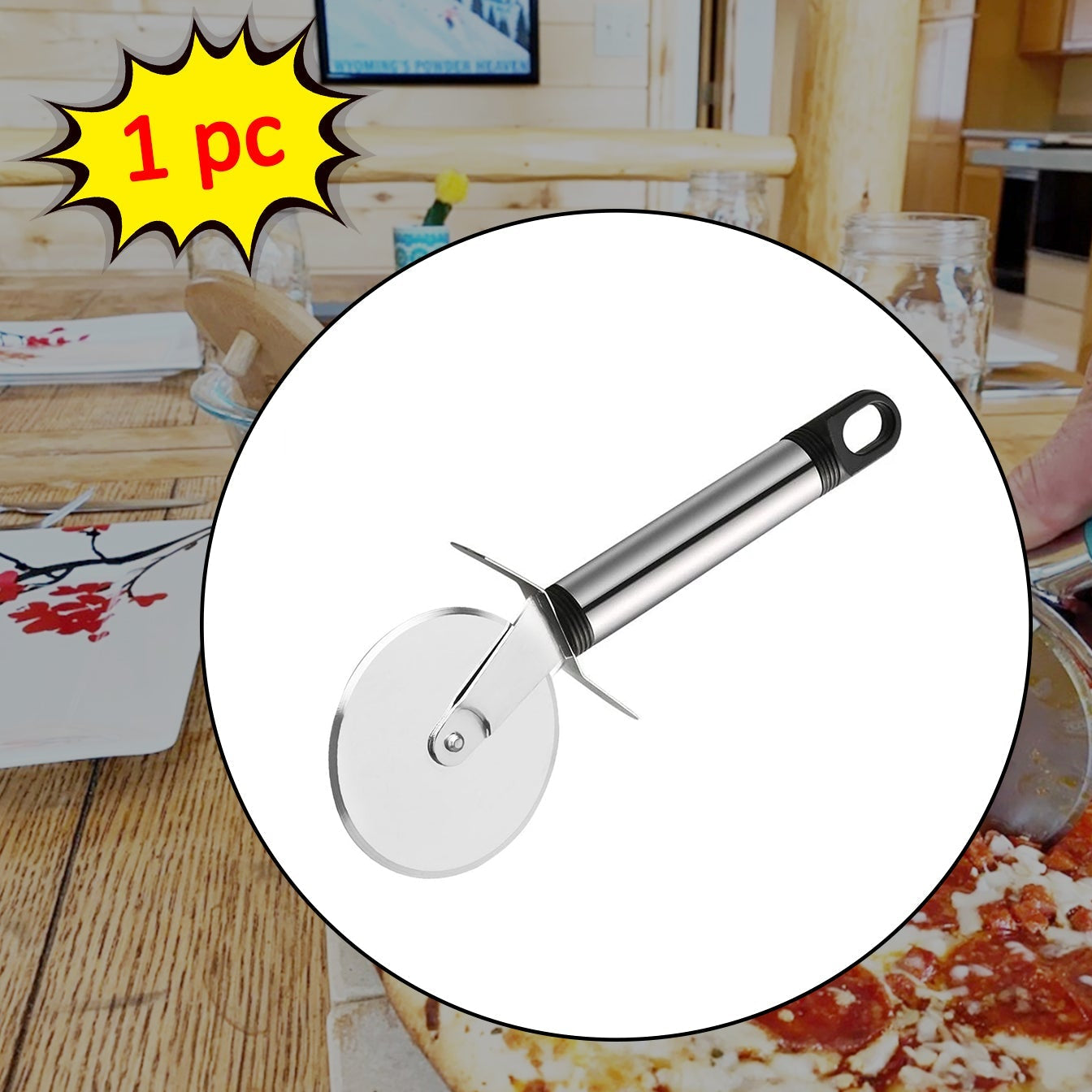 Stainless Steel Pizza Cutter Pastry Cake Slicer Sharp Wheel Type - Happy Price - Image 1