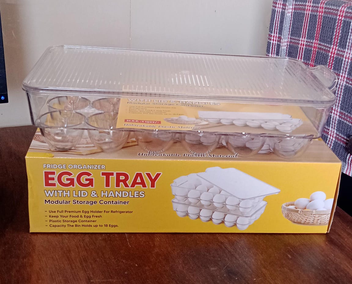 Plastic 18 Cavity Egg Storage Box Or Egg Trays For Refrigerator With Lid  Handles High Quality Rectangular Egg Tray Box For 18 Egg (1 Pc) - Happy Price - Image 7