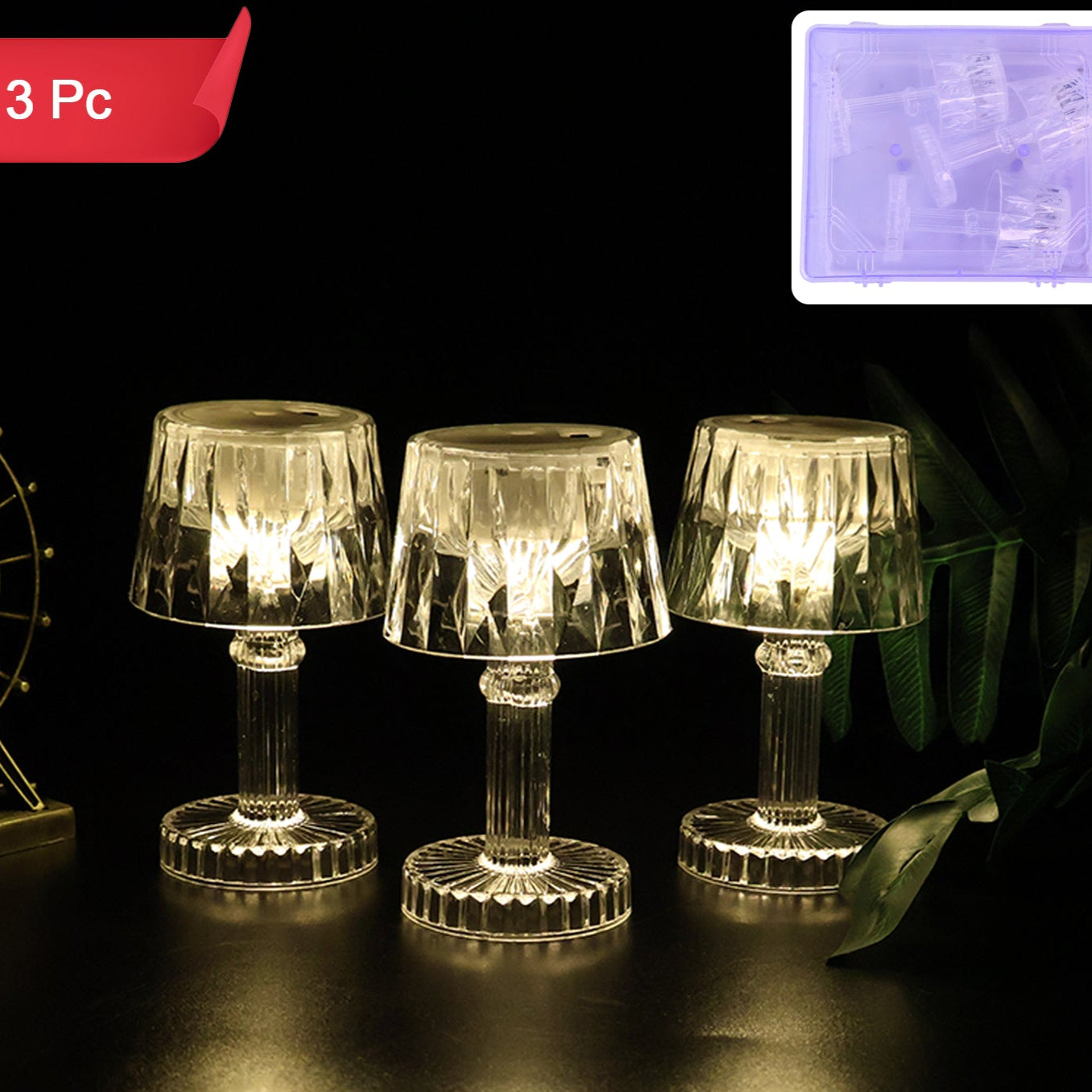 3 Pc Battery Operated Crystal Effect Mini Table Lamps Set - Happy Price - Image 1