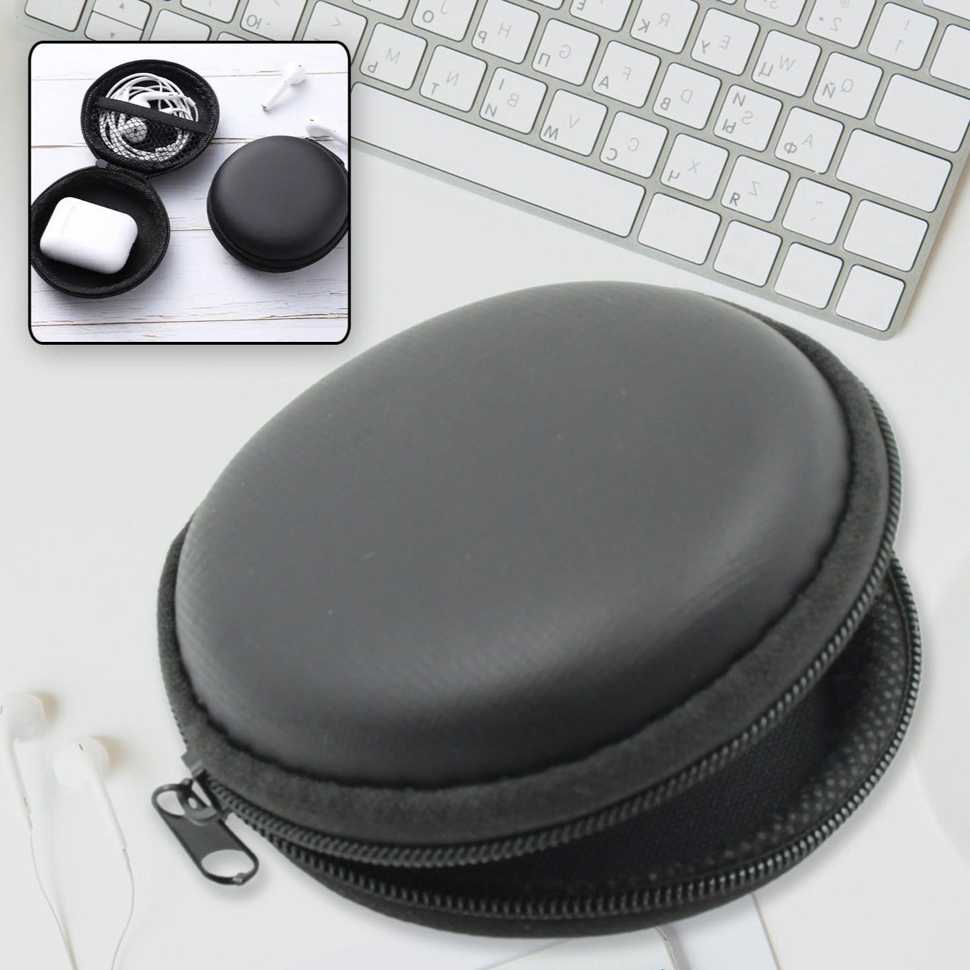 Earphone Carrying Cute Case Round Pocket Pouch For Headphone Data Cable Coins Airpods Pendrive Earphone Case Organizer Perfect Return Gift (Mix Design 1 Pc) - Happy Price - Image 1