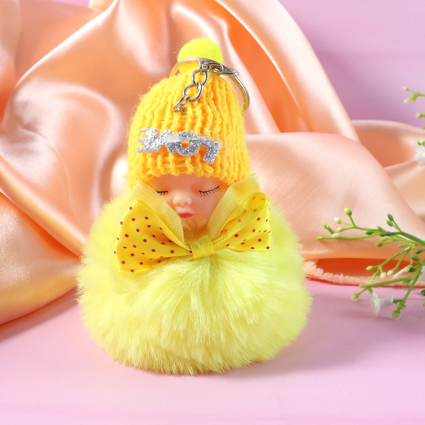 Cute Sleeping Doll Plush Keychain with Soft Fur Ball - 1 Pc - Happy Price - Image 5