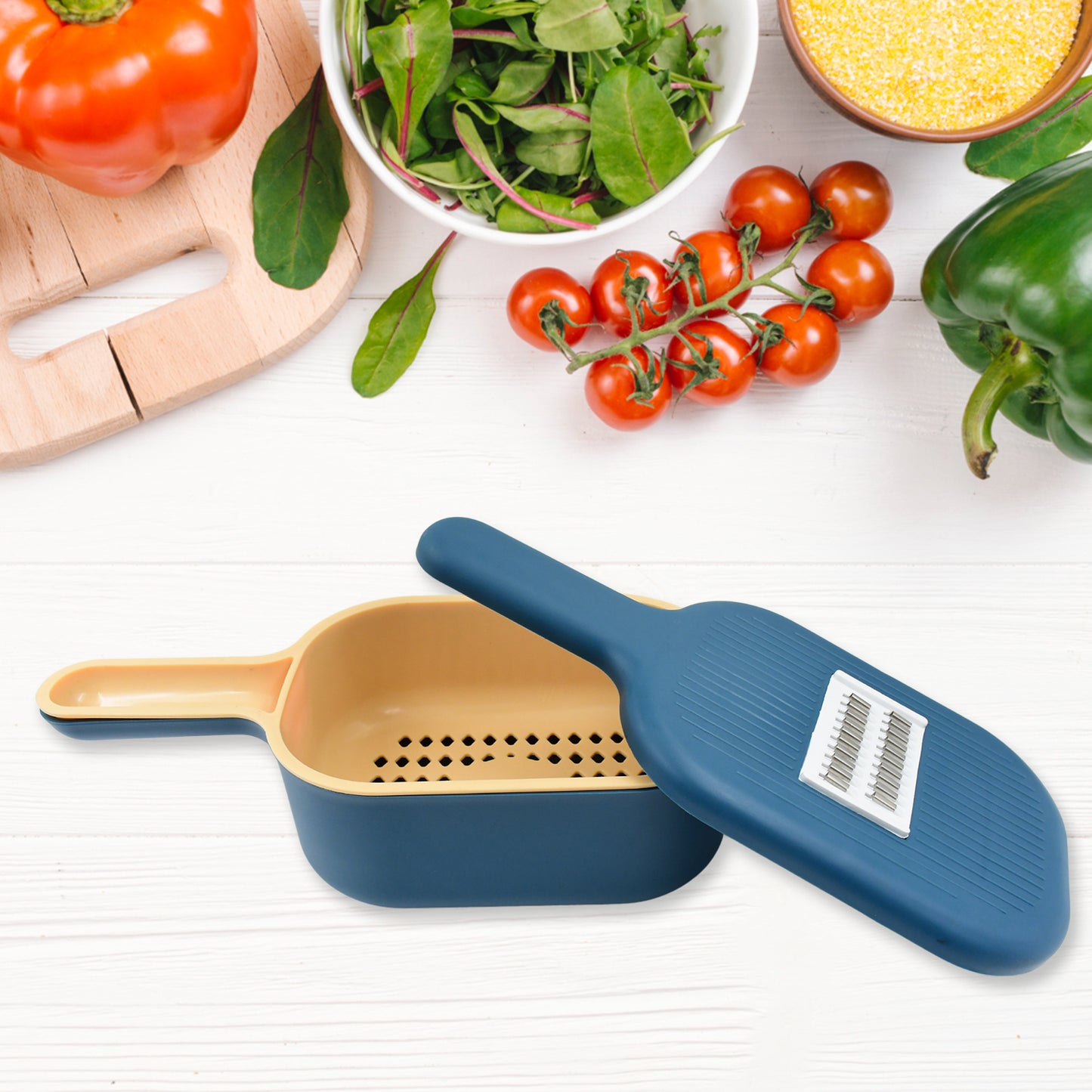Vegetable Slicer Cutter - 6 Blades Kitchen Accessories Tools  Appliances With Container  Handle (1 Set) - Happy Price - Image 5