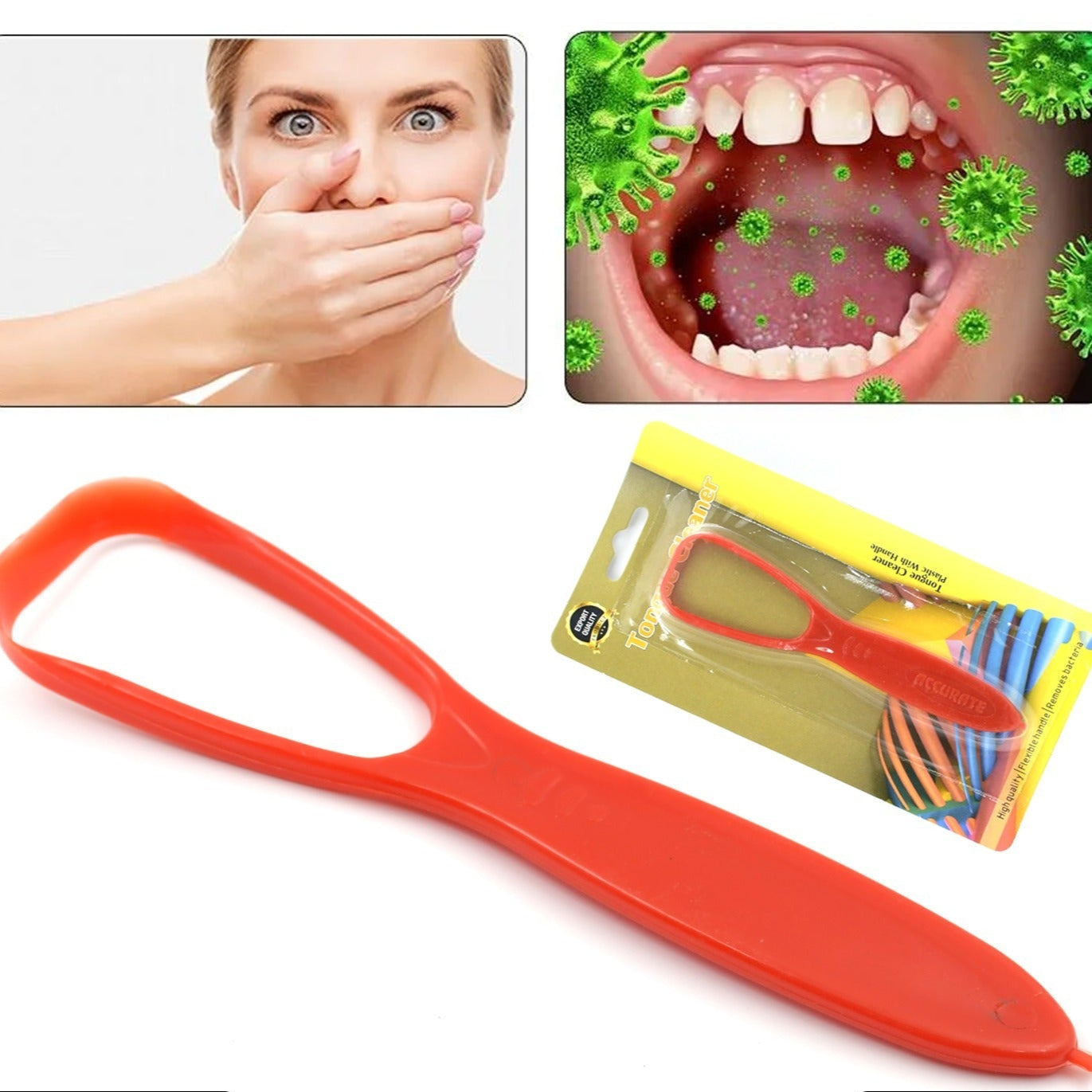 Plastic Tongue Cleaner For Kids  Adults  Tongue Scraper For Bad Breath Maintain Oral Hygiene For Daily Use  For Fresh Breath  Bacteria Removal  Improved Taste Plastic With Handle Tongue Cleaner (1 Pc ) - Happy Price - Image 1