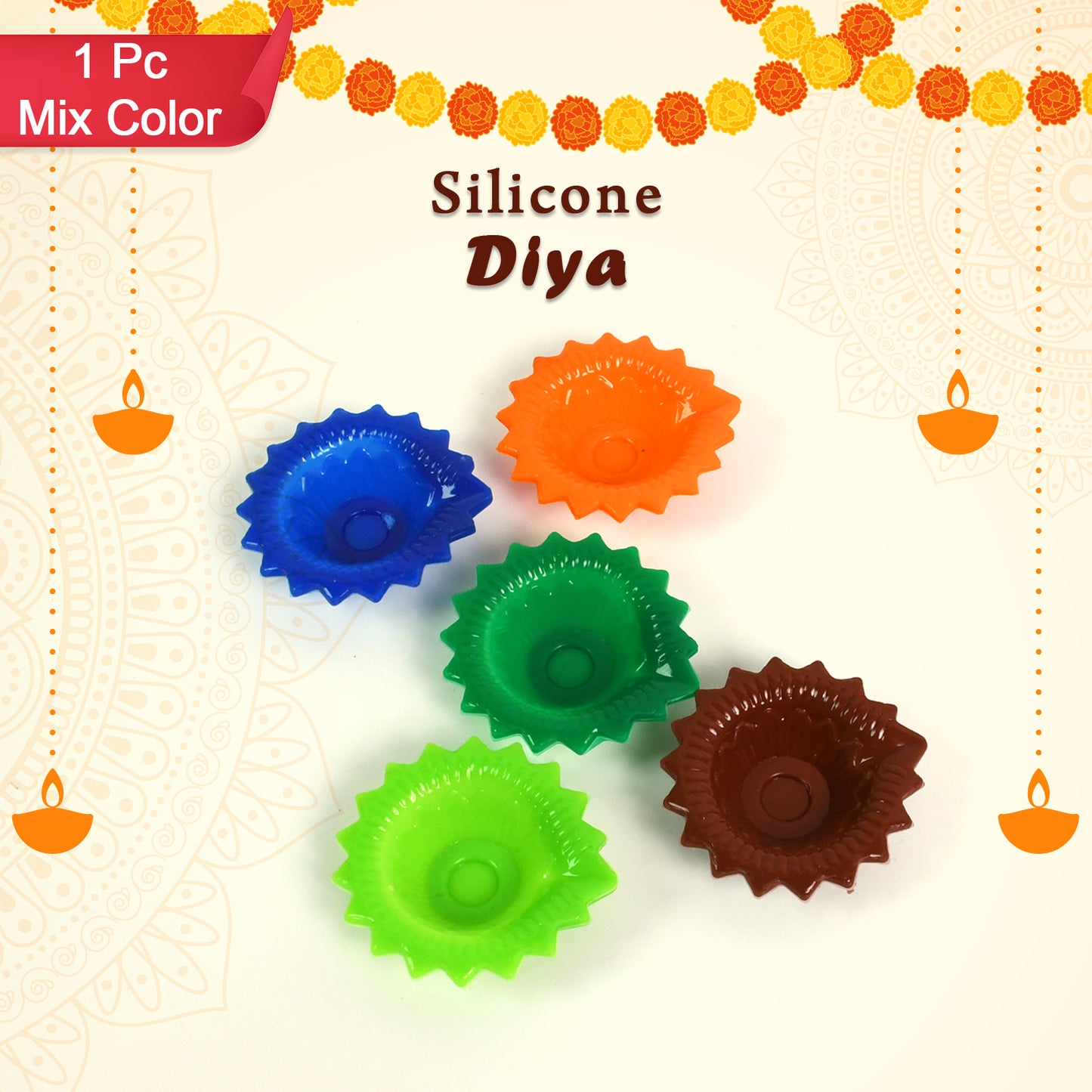 Silicone Diya For Diwali Attractive Design Colourful Diya Combo (Mix Design 1 Pc) - Happy Price - Image 4