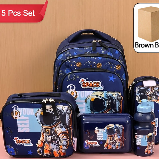 5 In 1 School Bag Includes Lunch Bag 14 Inch School Bags Water Bottle  Pencil Case In Box Packing (1 Set  Mix Color)) - Happy Price - Image 1