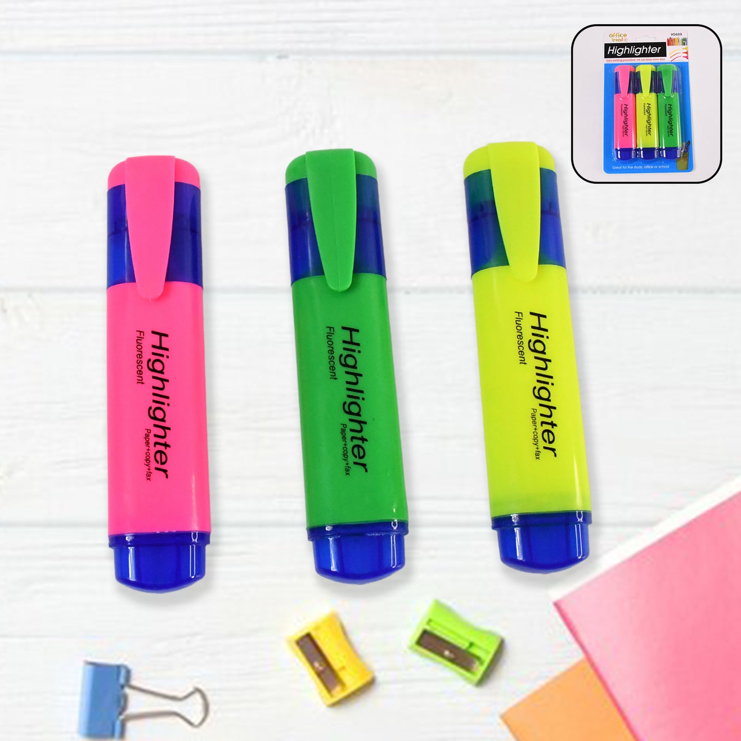 Highlighter Pen Assorted Colours Water Based Broad Tip Writing Marker (3 Pcs Set) - Happy Price - Image 2