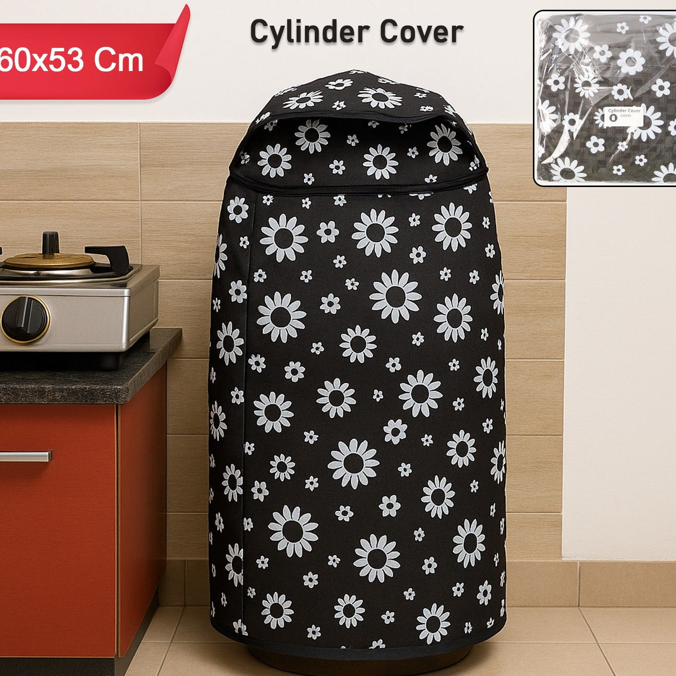 Floral Print LPG Cylinder Cover (60 x 53 cm, 1 Pc) - Waterproof & Dustproof - Happy Price - Image 1