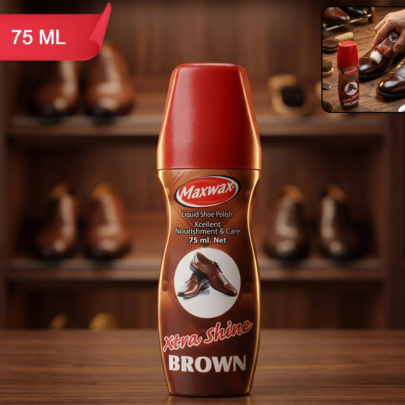 Maxwax Brown Liquid Shoe Polish (1 Pc 75 Ml)