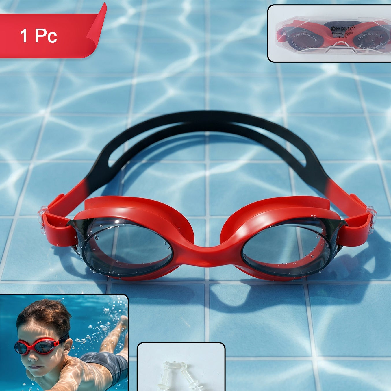 Clear Vision Anti-Fog Swimming Goggles with Adjustable Strap (1 Pc) - Great Price - Image 1