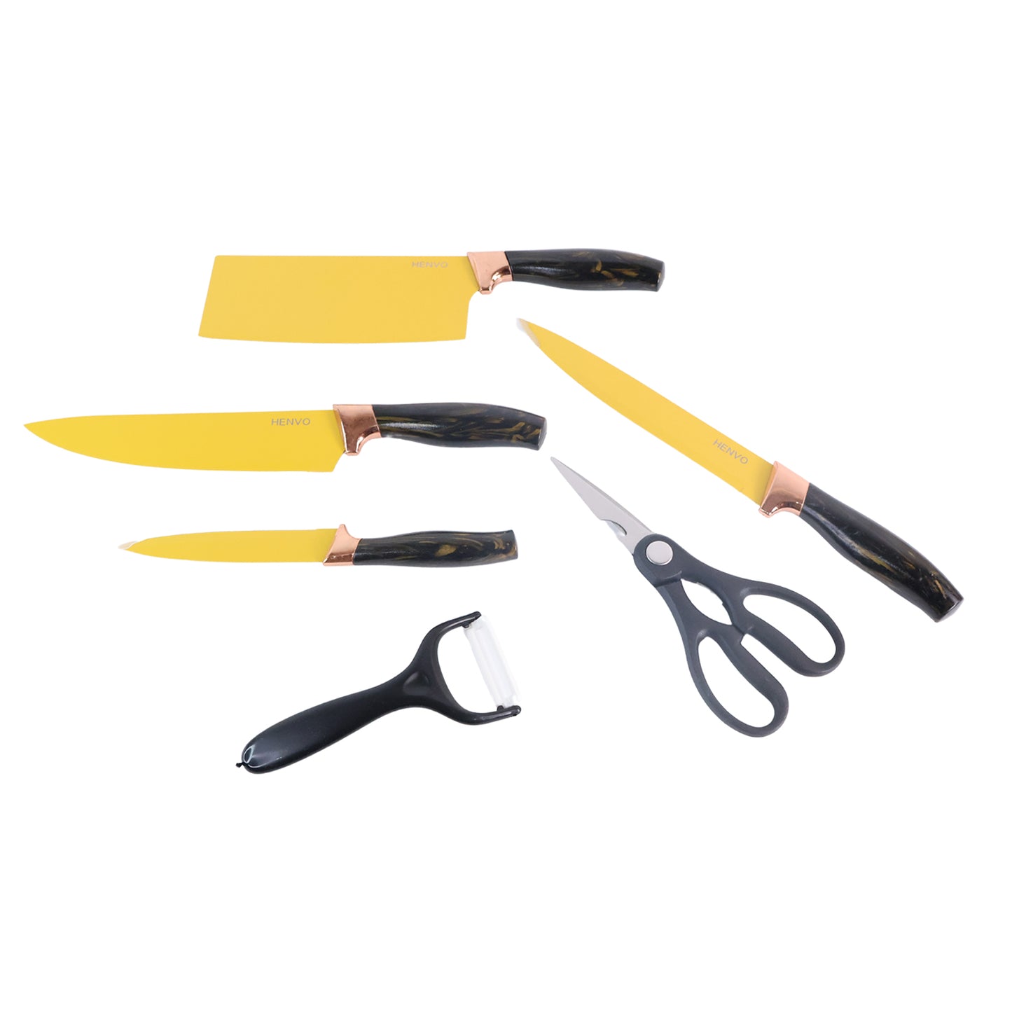 6 Pcs Professional Kitchen Knife Set With Chef Knives Cleaver Peeler  Scissors - Happy Price - Image 3
