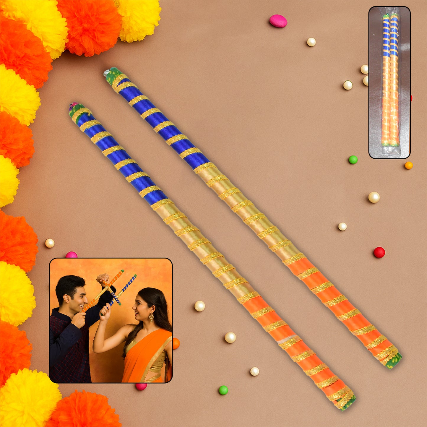 Traditional Decorative Dandiya Sticks Pair For Navratri Garba (2 Pc) - Happy Price - Image 3
