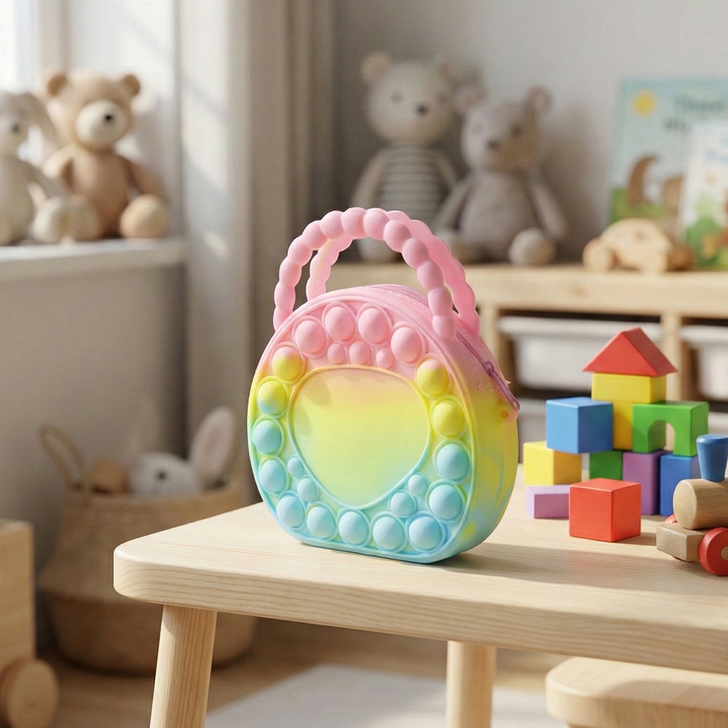 Rainbow Round Silicone Pop It Coin Purse (1 Pc) - Happy Price - Image 3