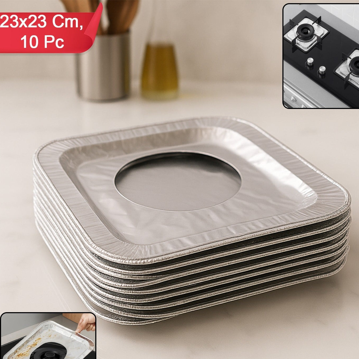 10 Pc Aluminum Gas Stove Burner Covers - 23x23 cm Reusable Foil Liners - Happy Price - Image 1