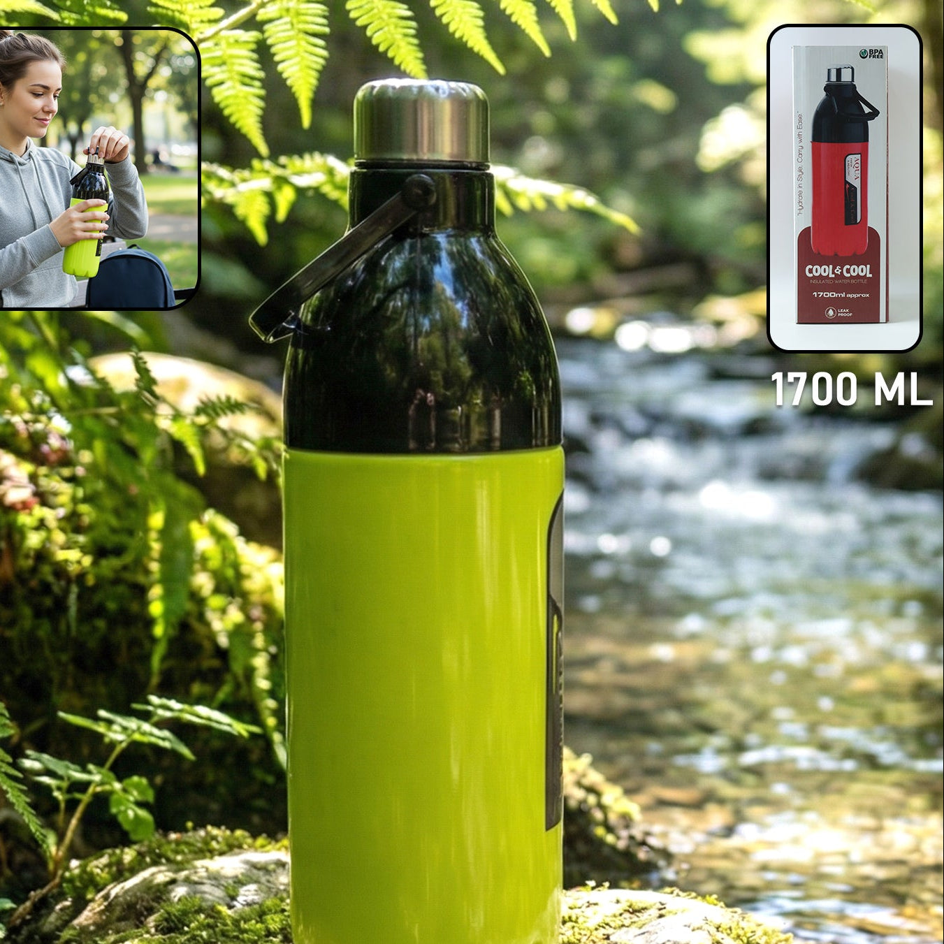 Large 1700ml Leakproof Water Bottle with Strap - Ideal for Gym, Travel, Office - Happy Price - Image 1