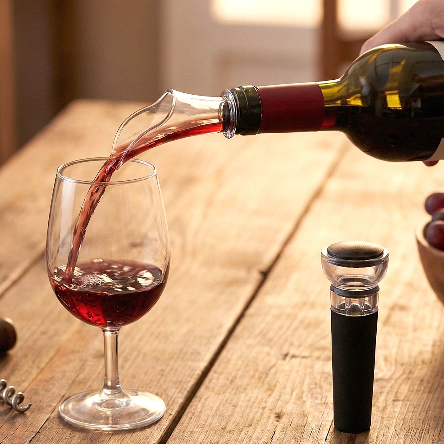 Wine Pourer and Vacuum Stopper Set - 2 Pc for Freshness - Happy Price - Image 3