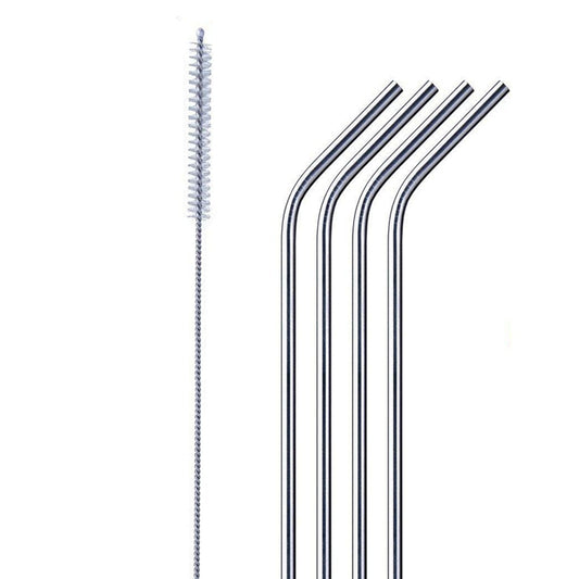 Reusable Stainless Steel Drinking Straws Bent (4 Bent Straws 1 Brush) - Happy Price - Image 1