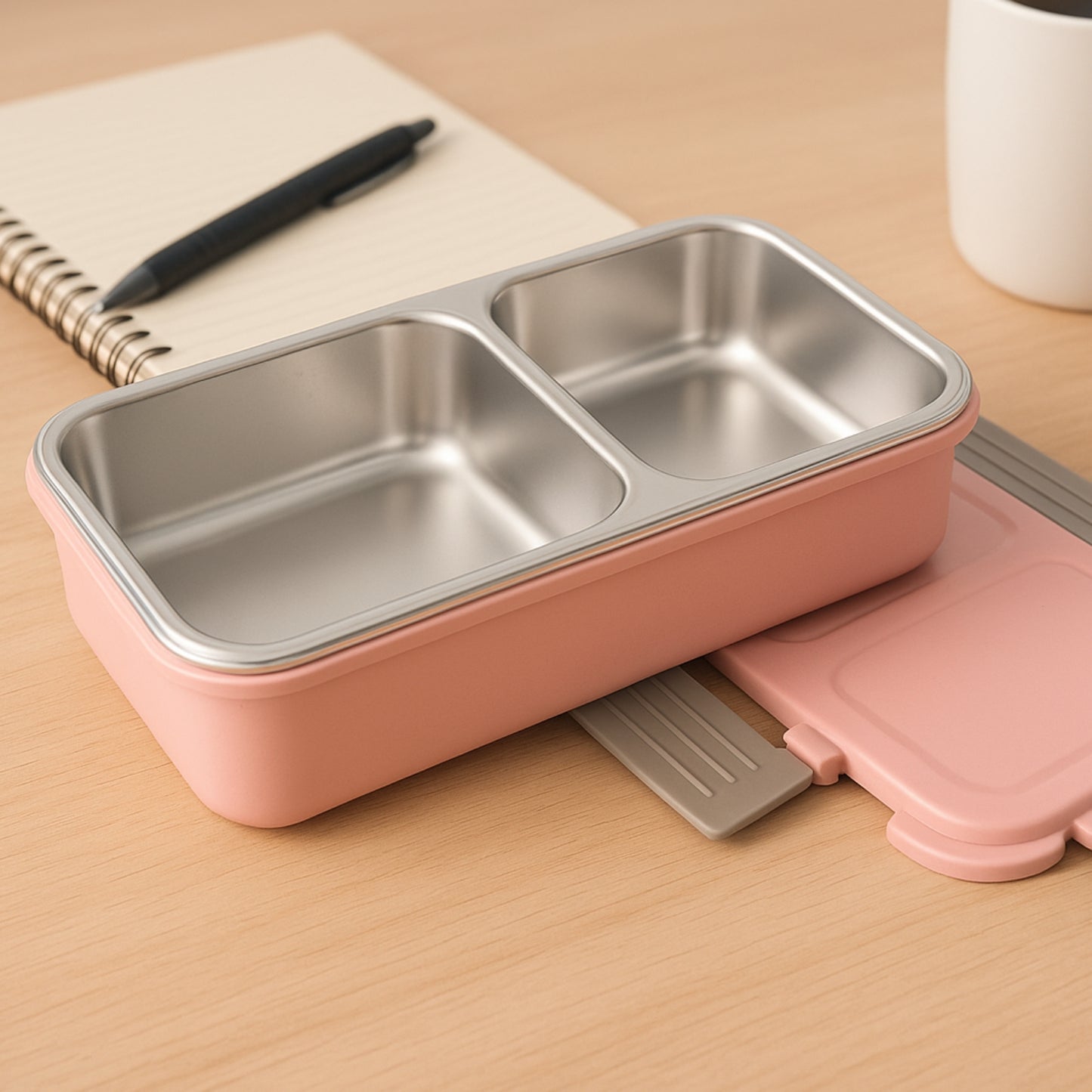 2 Compartment Stainless Steel Lunch Box - Leak Proof Tiffin for Office & School - Happy Price - Image 4