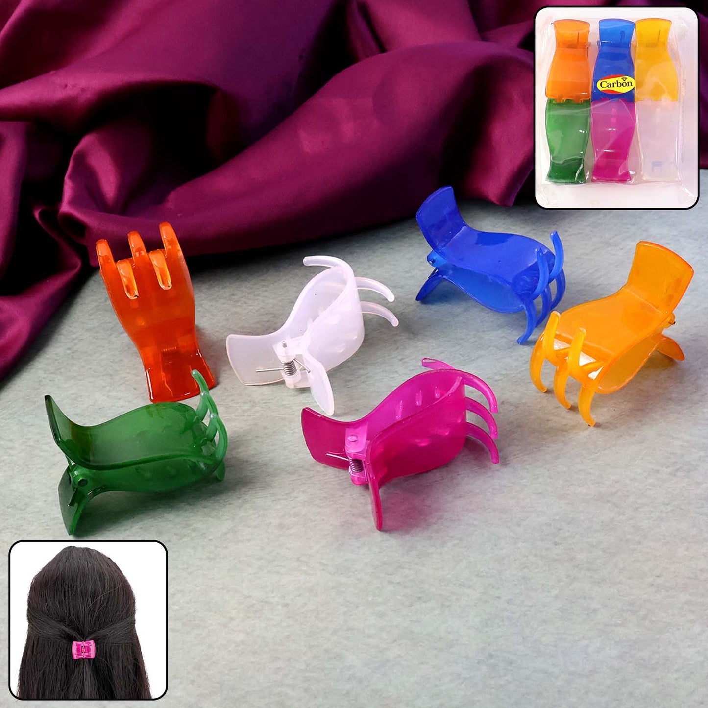 6 Pc Mini Hair Claw Clips for Girls - Colorful Small Hair Clamps for Styling - Happy Price - Image 3