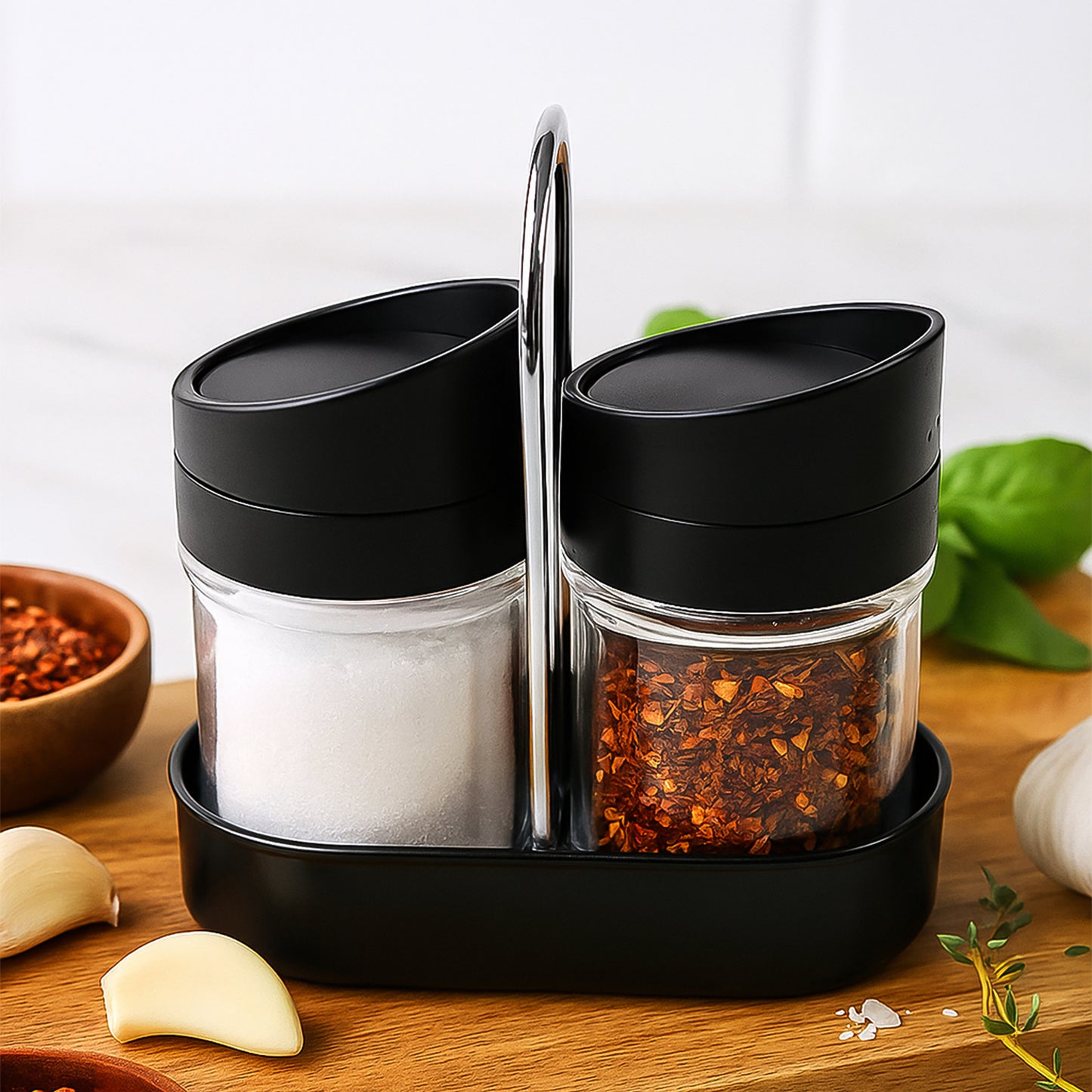 Apex Helix Salt N Pepper 2-piece Plastic Jar Set With Stand - Happy Price - Image 3