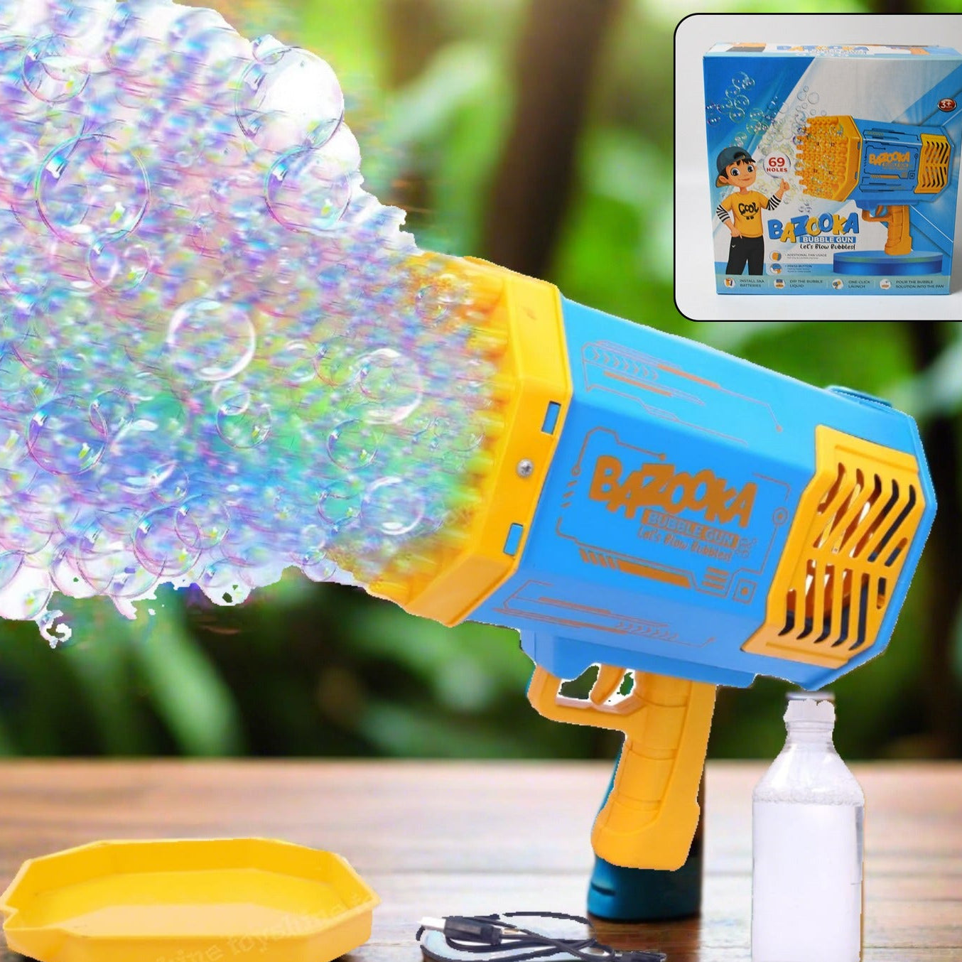 69 Holes Big Rechargeable Powerful Machine Bubble Gun Toys For Kids Adults Bubble Makers Big Rocket Boom Bubble Blower Best Gifts - Happy Price - Image 1
