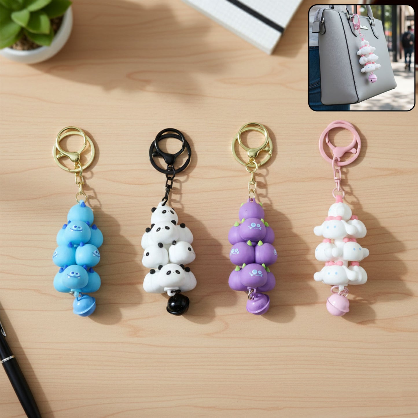 Cute Cloud Stack Keychain with Bell - 1 Pc Mix Color Bag Charm - Happy Price - Image 2