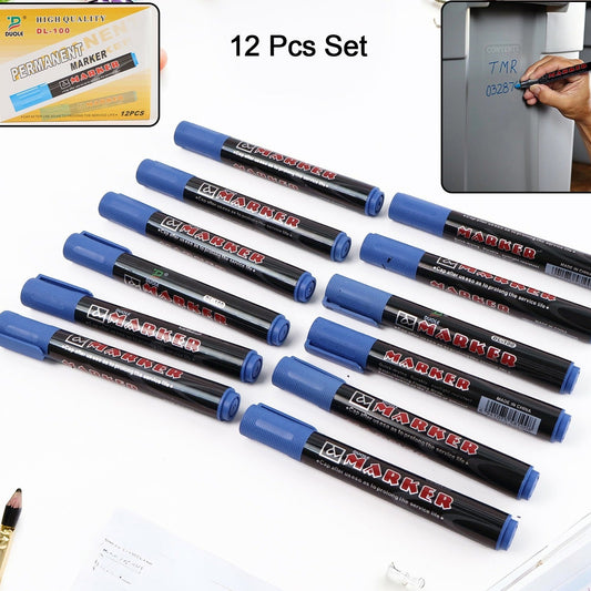 Premium Permanent Blue Marker Pen Set (12 Pc) - Happy Price - Image 1