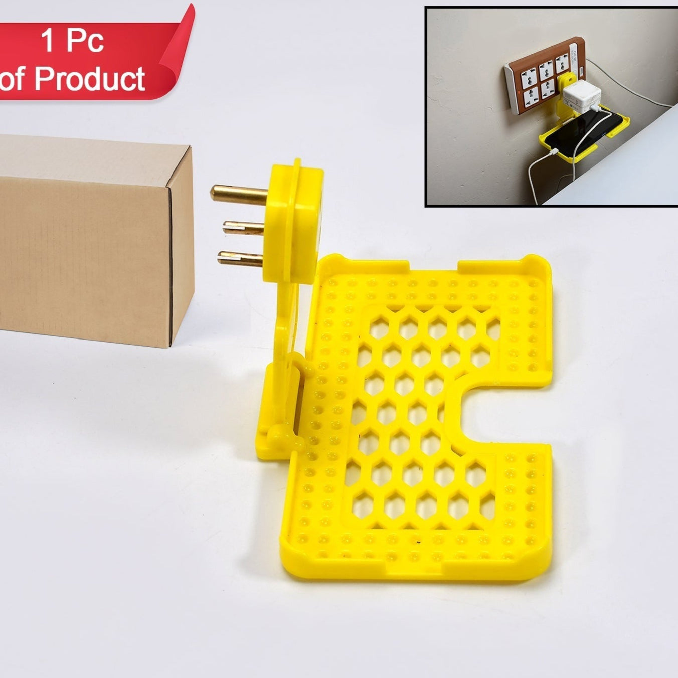 Multi-purpose Wall Holder Stand For Charging Mobile Just Fit In Socket And Hang (Yellow) - Happy Price - Image 1