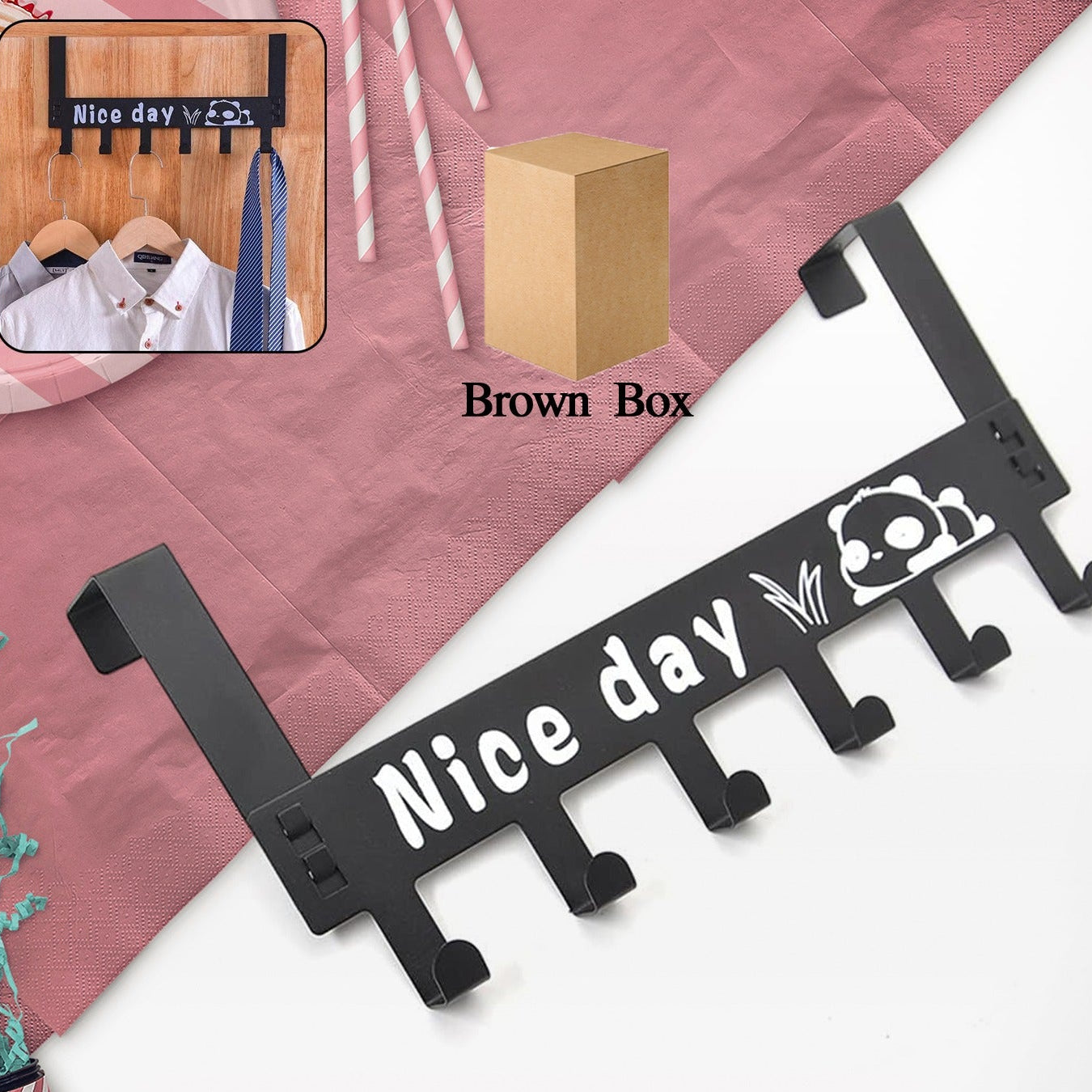 Durable Carbon Steel Over-Door Hook Rack - 6 Hooks, Black (1 Pc) - Happy Price - Image 1