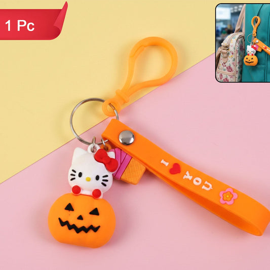 Cartoon Kitty Pumpkin Keychain with Strap - 1 Pc - Happy Price - Image 1