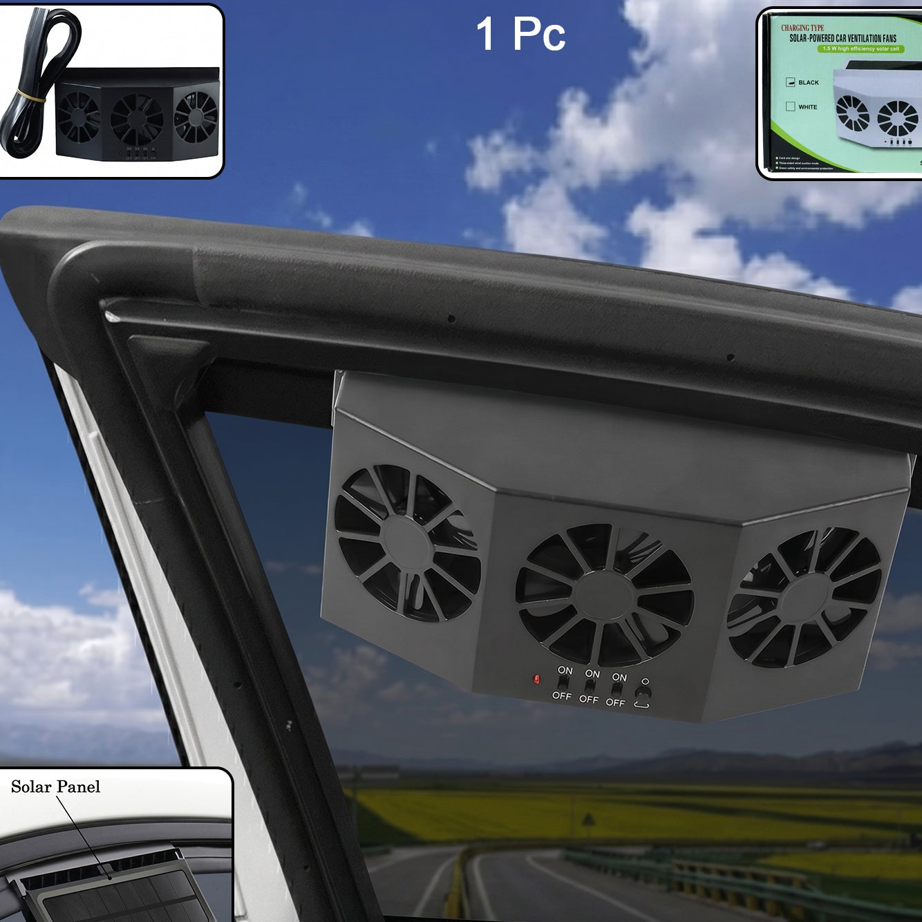 Solar Car Window Vent Fan - 1 Pc Triple Fan for Auto Air Circulation - Happy Price - Image 1