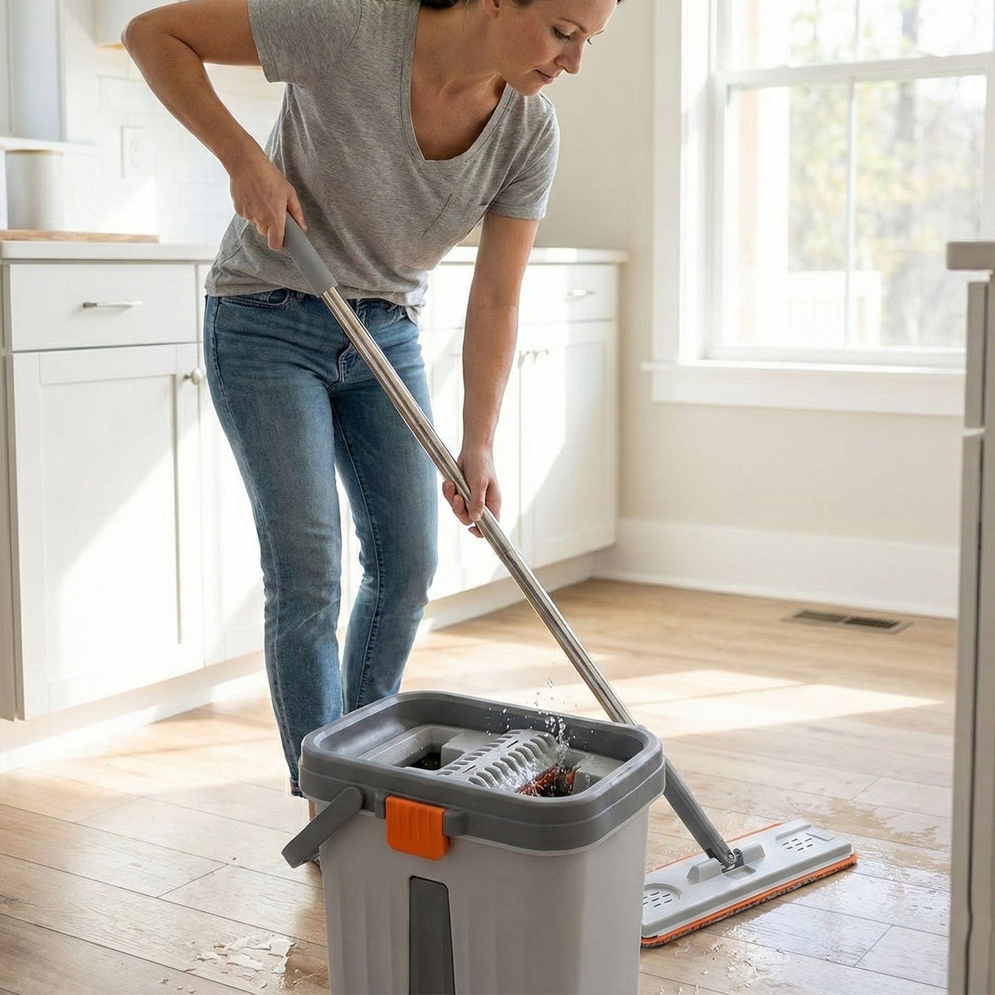 Compact Flat Mop and Bucket Set with Wringer for Home Cleaning - Happy Price - Image 3