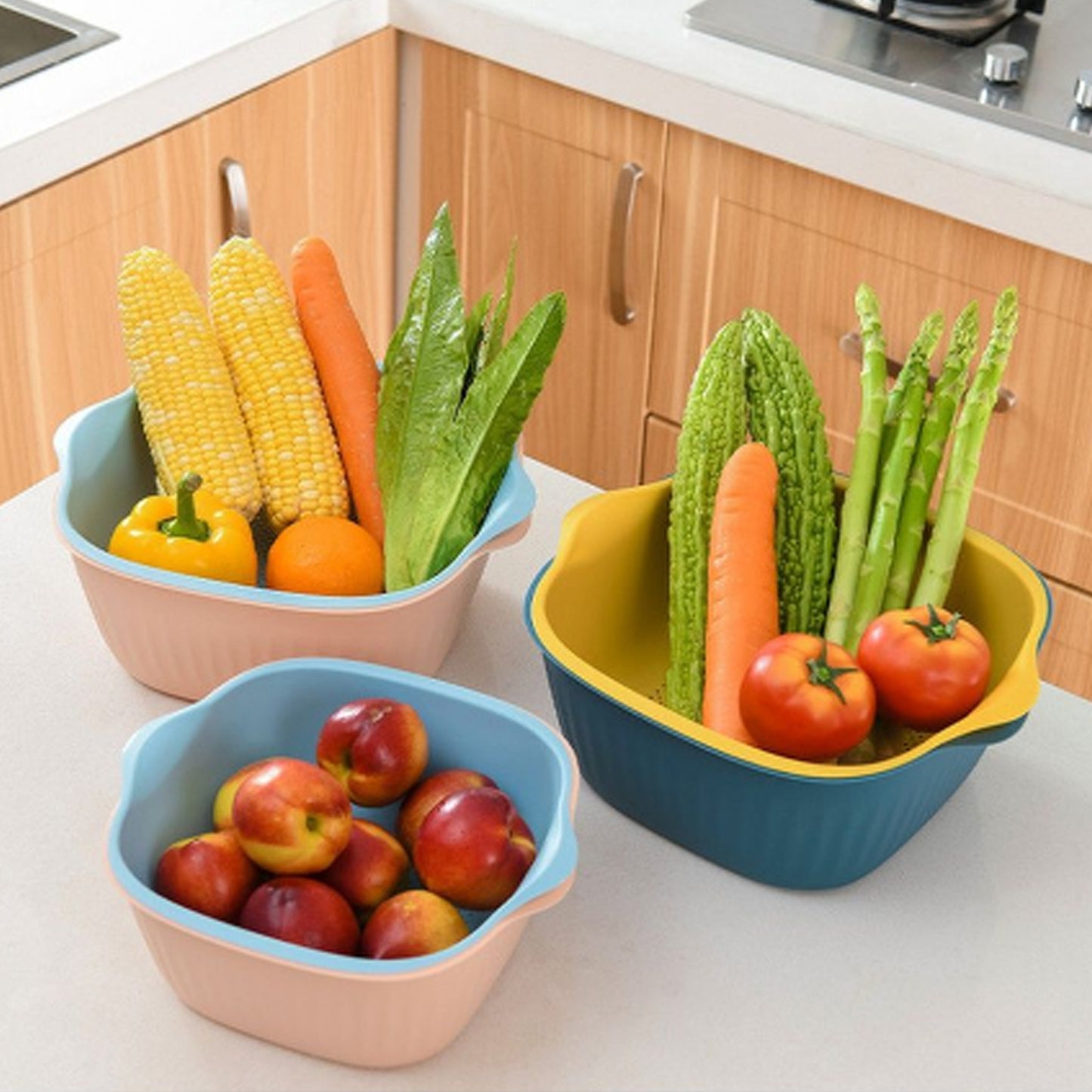 Kitchen Bowl Plastic Washing Bowl And Strainer Drainer Basket For Home  Kitchen Use - Happy Price - Image 3