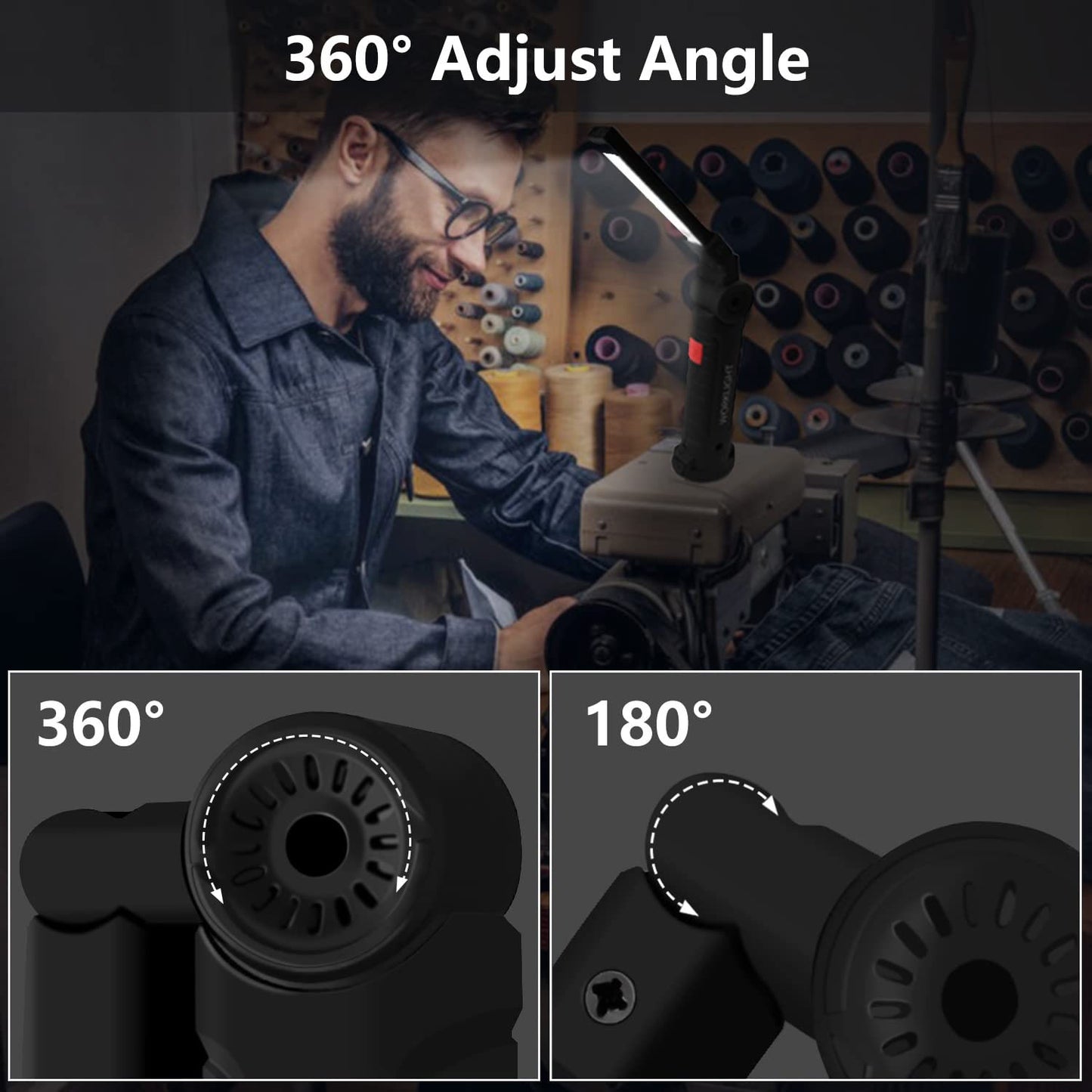 Rechargeable LED Work Light with 360° Rotating Head and Magnetic Base (1 Pc) - Happy Price - Image 5