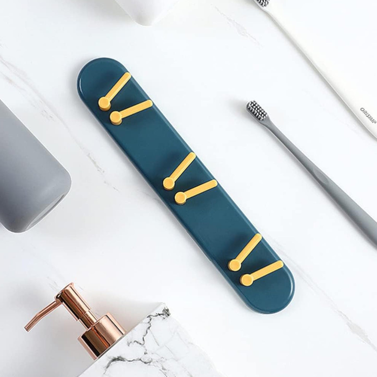 Toothbrush Holder Plastic Bathroom Accessories Organizer Wall Mounted Hanging Mount Shelf  Hooks (1pc) - Happy Price - Image 2