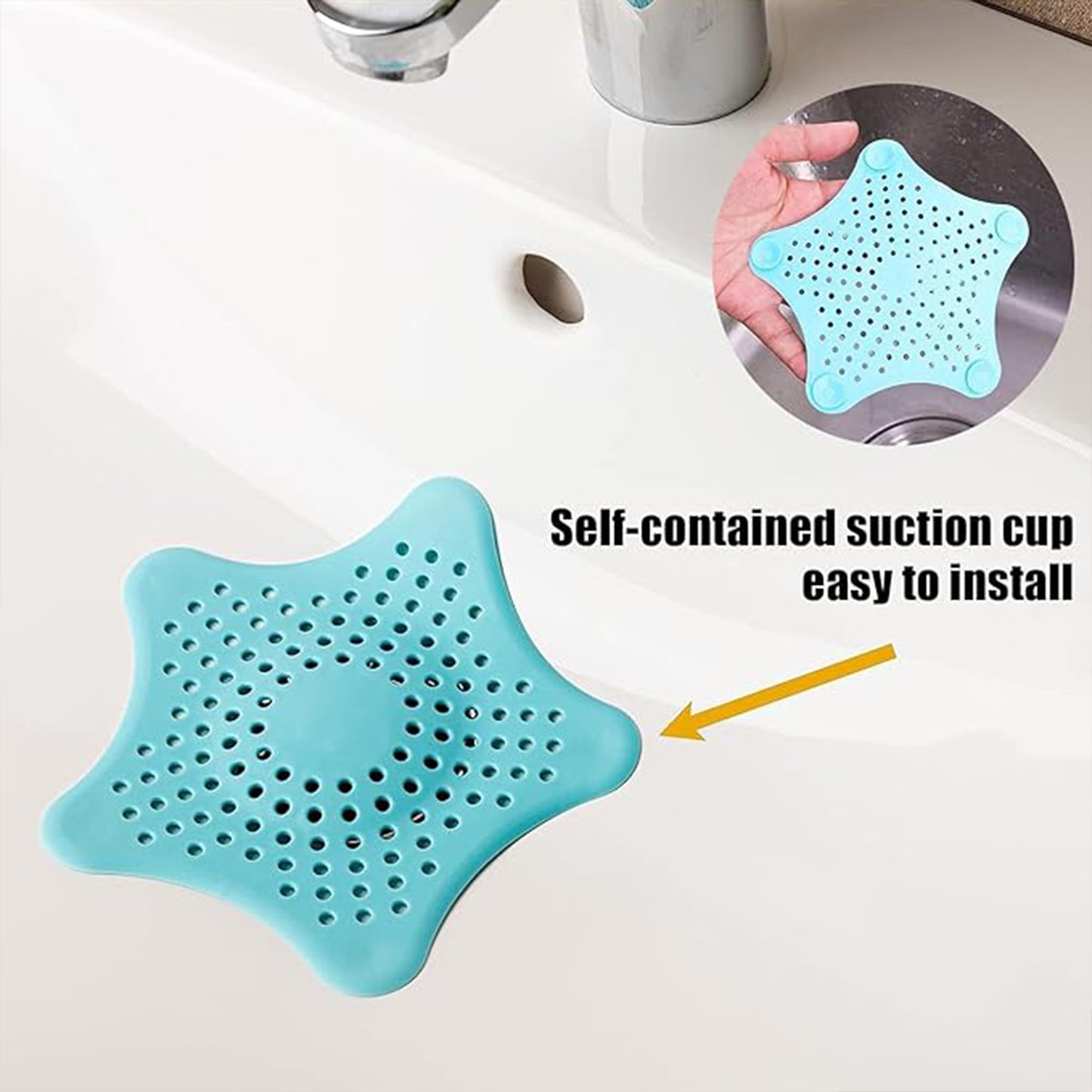 Aqua Blue Silicone Star Shaped Sink Filter Bathroom Hair Catcher Drain Strainers For Basin - Happy Price - Image 7