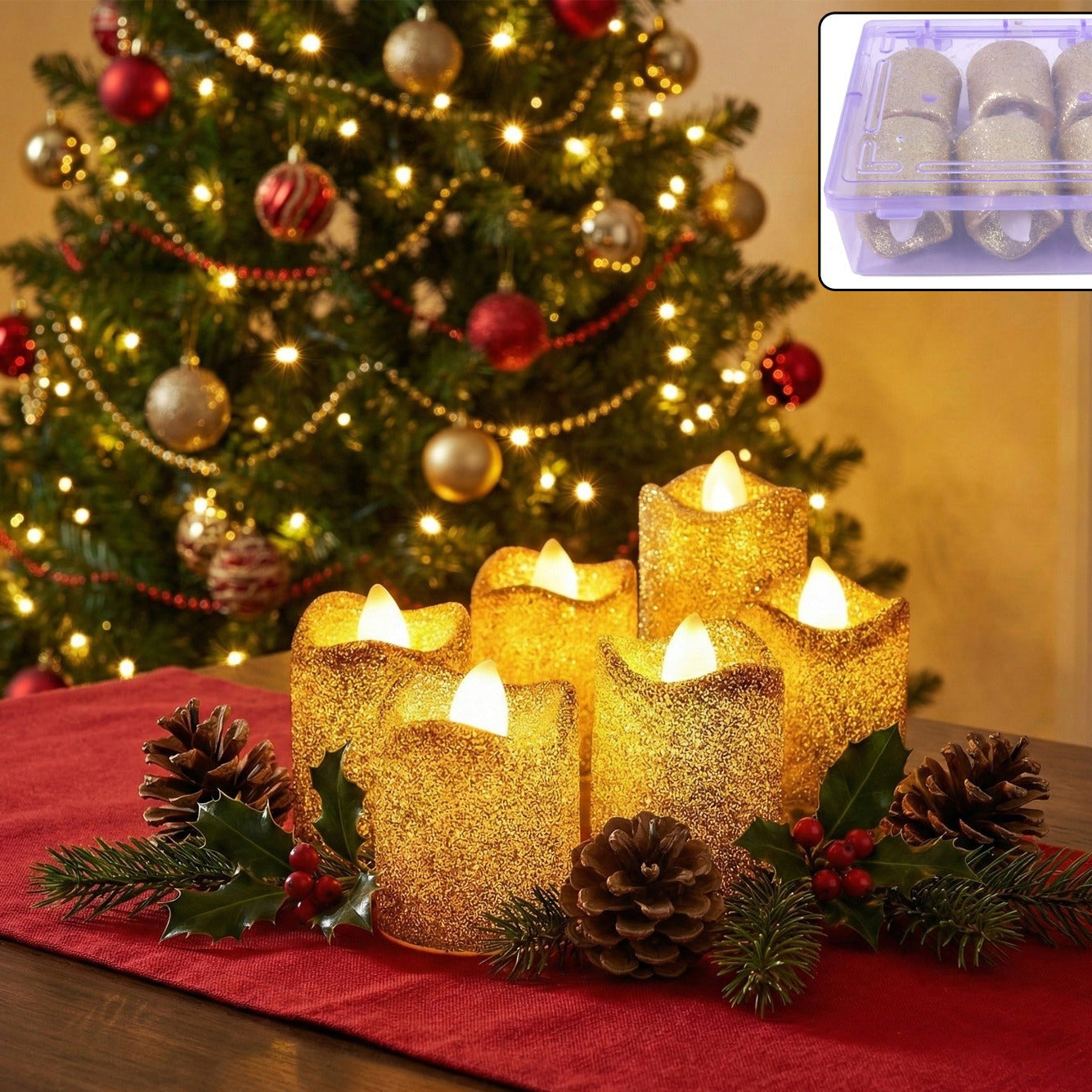 Glitter LED Tealight Candles - 6 Pc Set for Festive Decor - Happy Price - Image 1