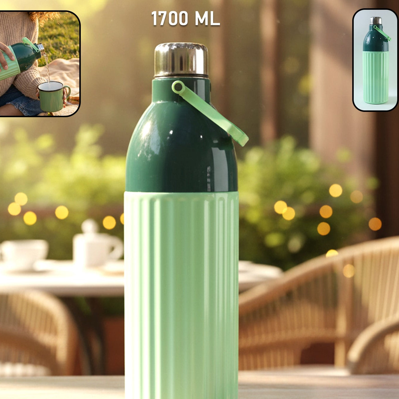 1700 ML Insulated Plastic Water Bottle with Steel Cap & Strap (1 Pc) - Happy Price - Image 1