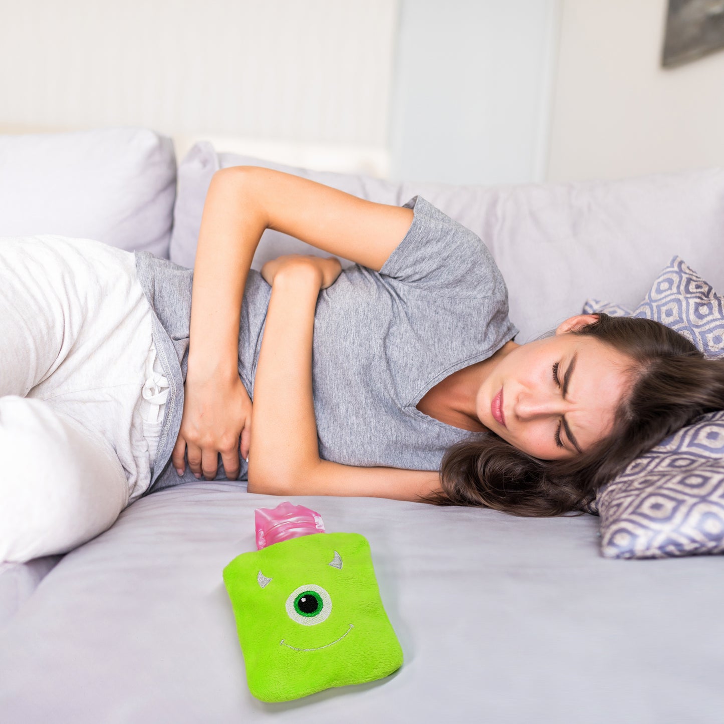 Green One Eye Monster Print Small Hot Water Bag With Cover For Pain Relief Neck Shoulder Pain And Hand Feet Warmer Menstrual Cramps. - Happy Price - Image 2