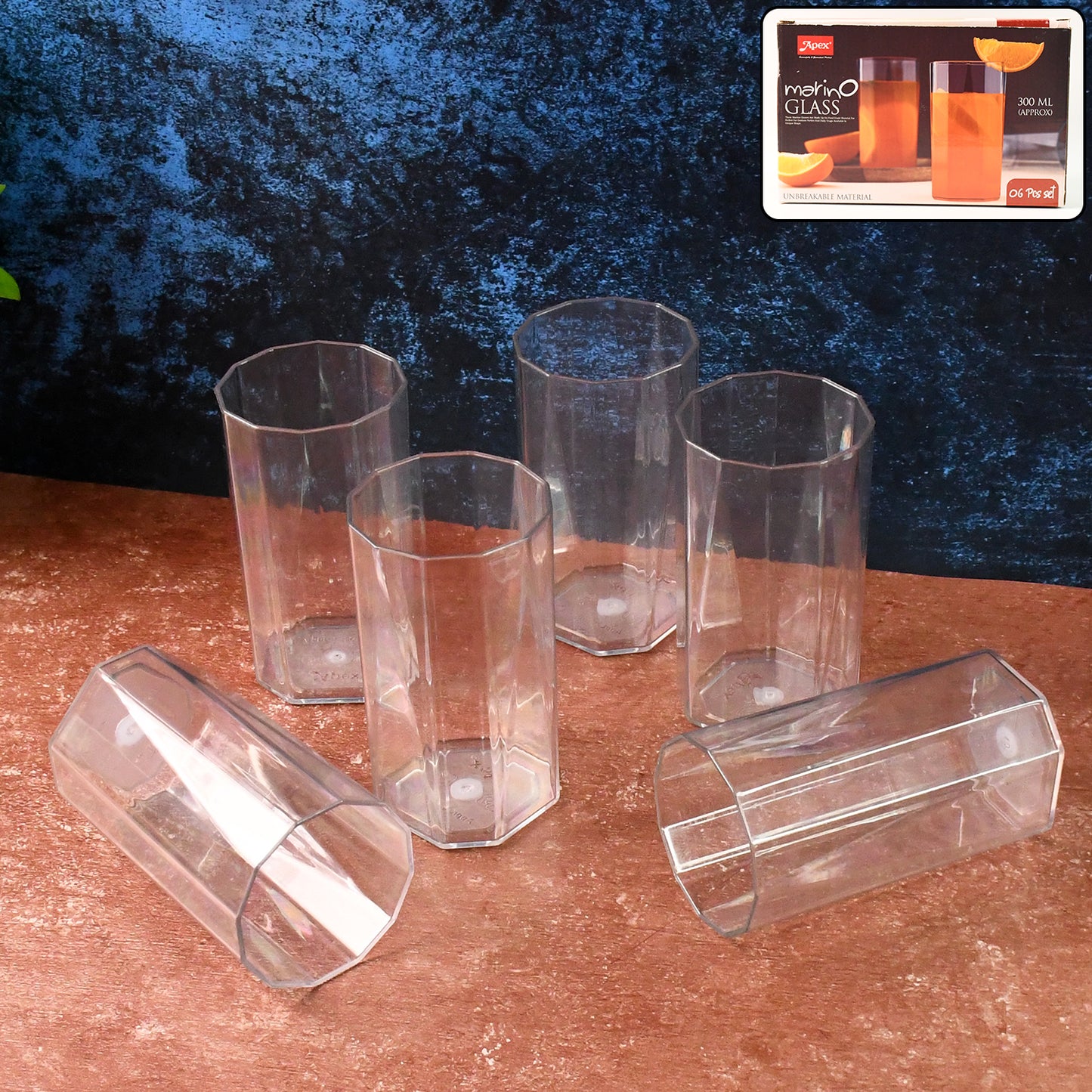 Apex Merino N Glass Unbreakable Plastic Drinking Glass Set (6pc300ml) Approx - Happy Price - Image 3